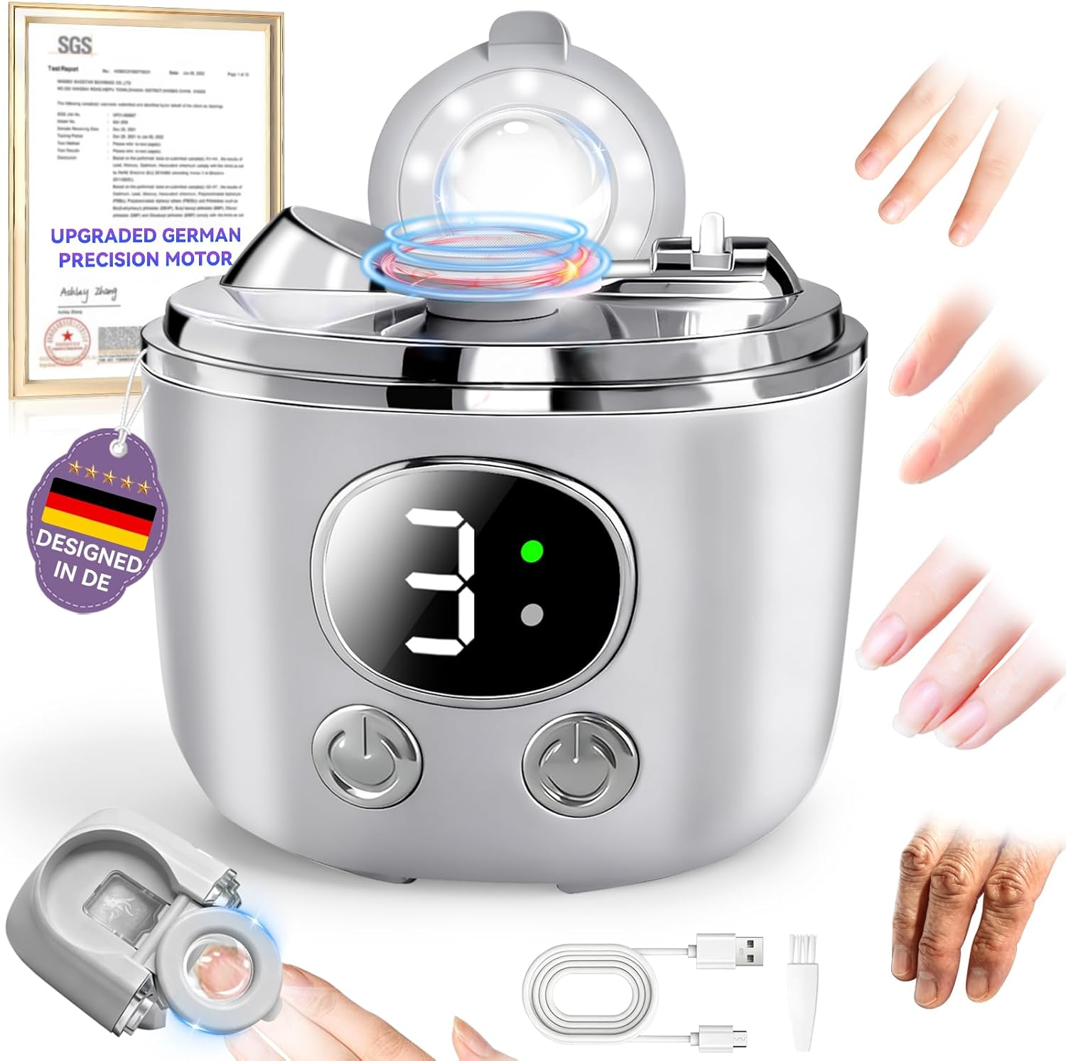 2026 Upgraded 2-In-1 Electric Nail Clipper【Top1 German Motor +56% Power】【3 Speeds & Double Mouth Blade】【Led Light & Magnifier Assistance】Clear Vision, Precise Trimming (Suitable for Families, Seniors) (Gray)