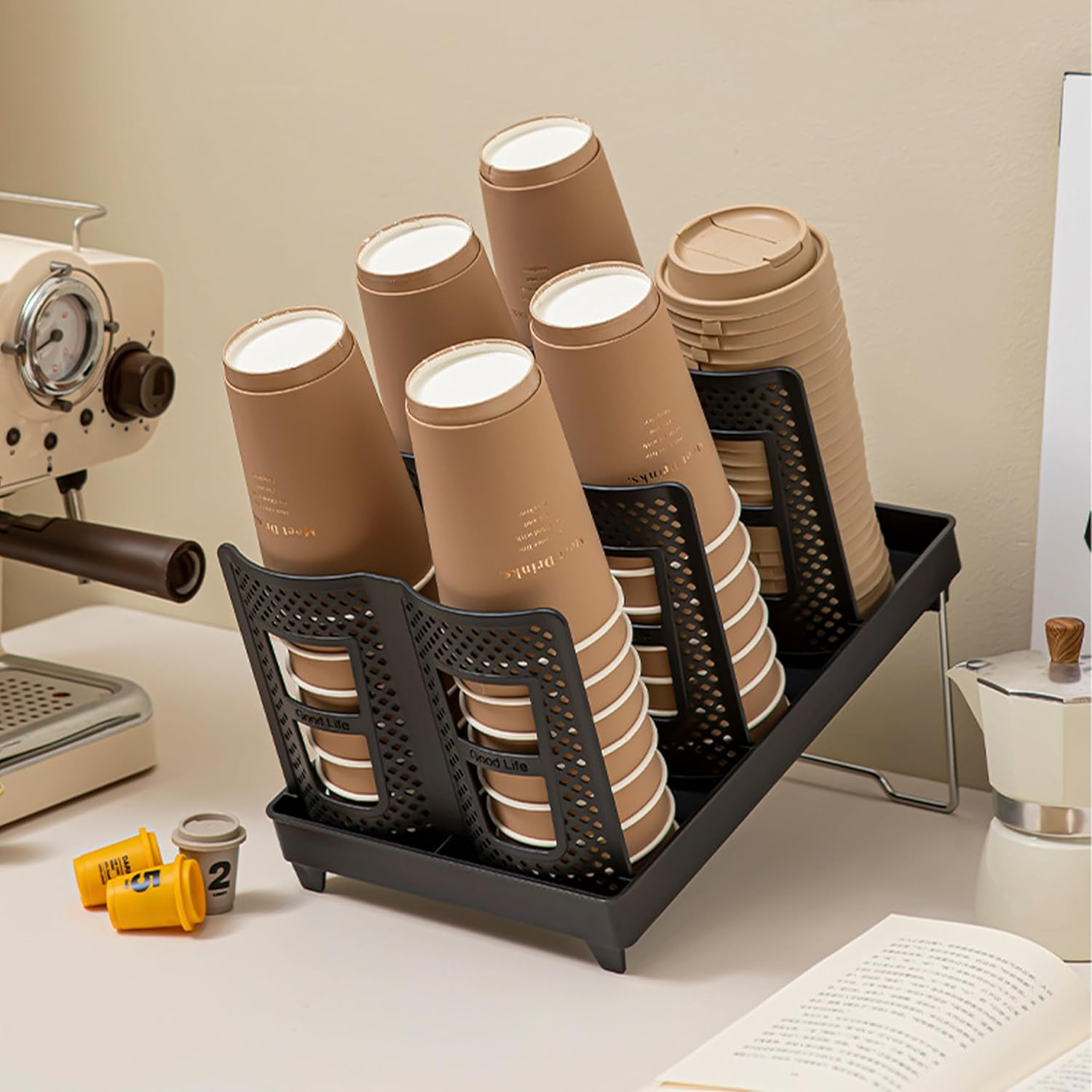 Disposable Coffee Cup Dispenser,Multi-Functional Cup and Lid Dispenser with Stand,Plastic Cup Holder Organizer for Coffee Station Bar Office Home Restaurant (Double Row) image number 4