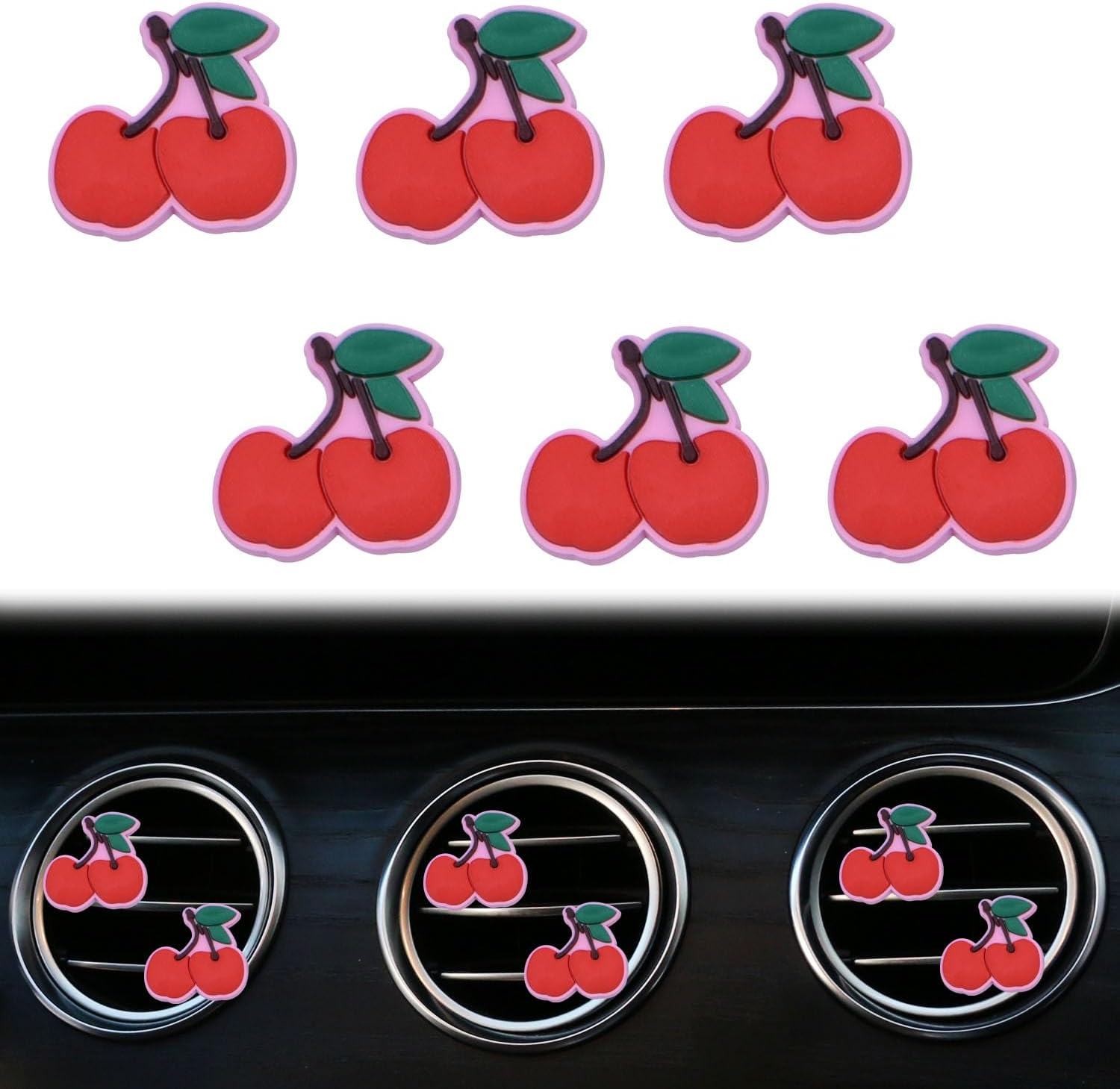 6 Pcs Red Cherry Air Vent Clips, Cute Cherry Car Air Fresheners Vents Clips Diamond Vent Clip Car Interior Decor Charm Bling Car Accessories Car Decoration for Women, Automotive Air Fresheners image number 4