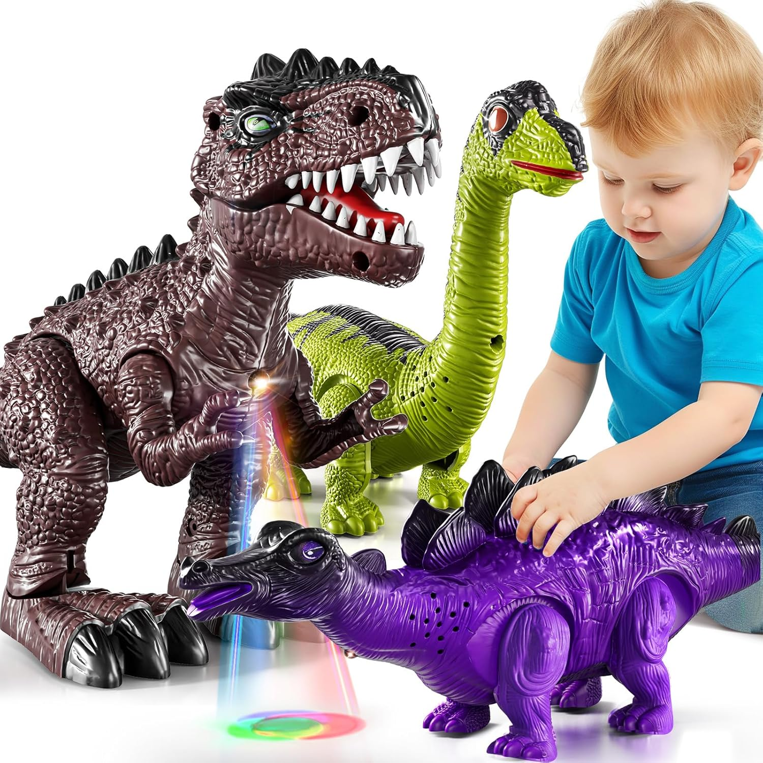 JUKUDAHU Electronic Walking Dinosaur Toys for Kids 3 4 5 6 7 8 Years Old - Dinosaur Figures for Boys 4-7 5-7, Toddler Dinosaur for Kids 3-5 with Sound Light, Dinosaur Set, Birthday Gifts Boys Girls