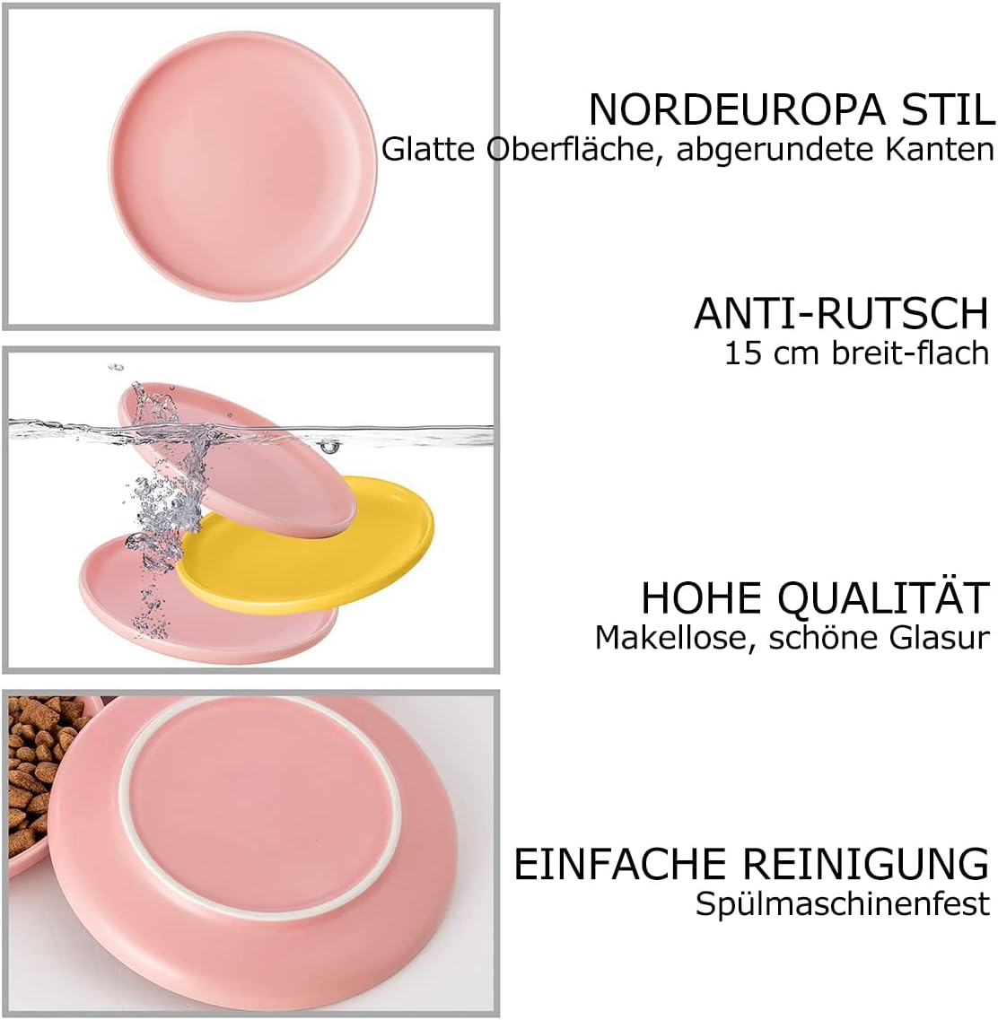 Cat Bowl, Ceramic Feeding Bowl, Cat Bowl, Set of 3, Colourful Cat Bowls, Porcelain Feeding Bowl, Flat Cat Plate, Cat Food Bowl Set, Diameter 15 Cm image number 1