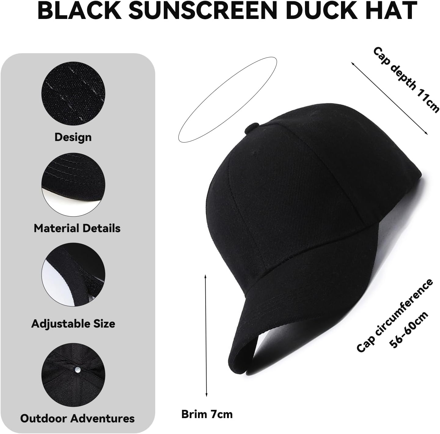 JZS Stiff Structured Front Panel Baseball Cap Golf Dad Trucker Hat for Men Women Adjustable Black image number 1