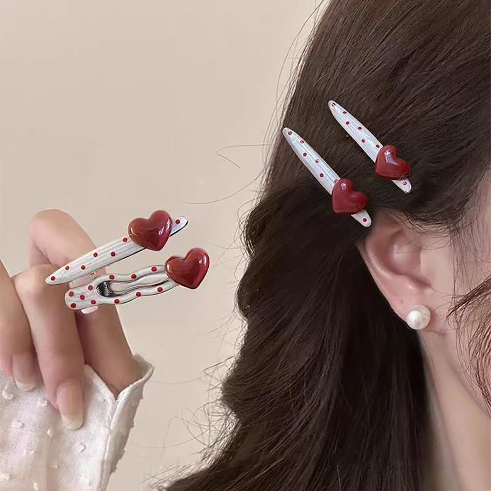 Red Dots 3D Heart Decorative Hair Clips Silver Metal Hair Clip Hair Clips for Women Kawaii Willow Wave Hair Clips Hair Clip Women'S Duck Beak Alligator Hair Clip Hair Accessories