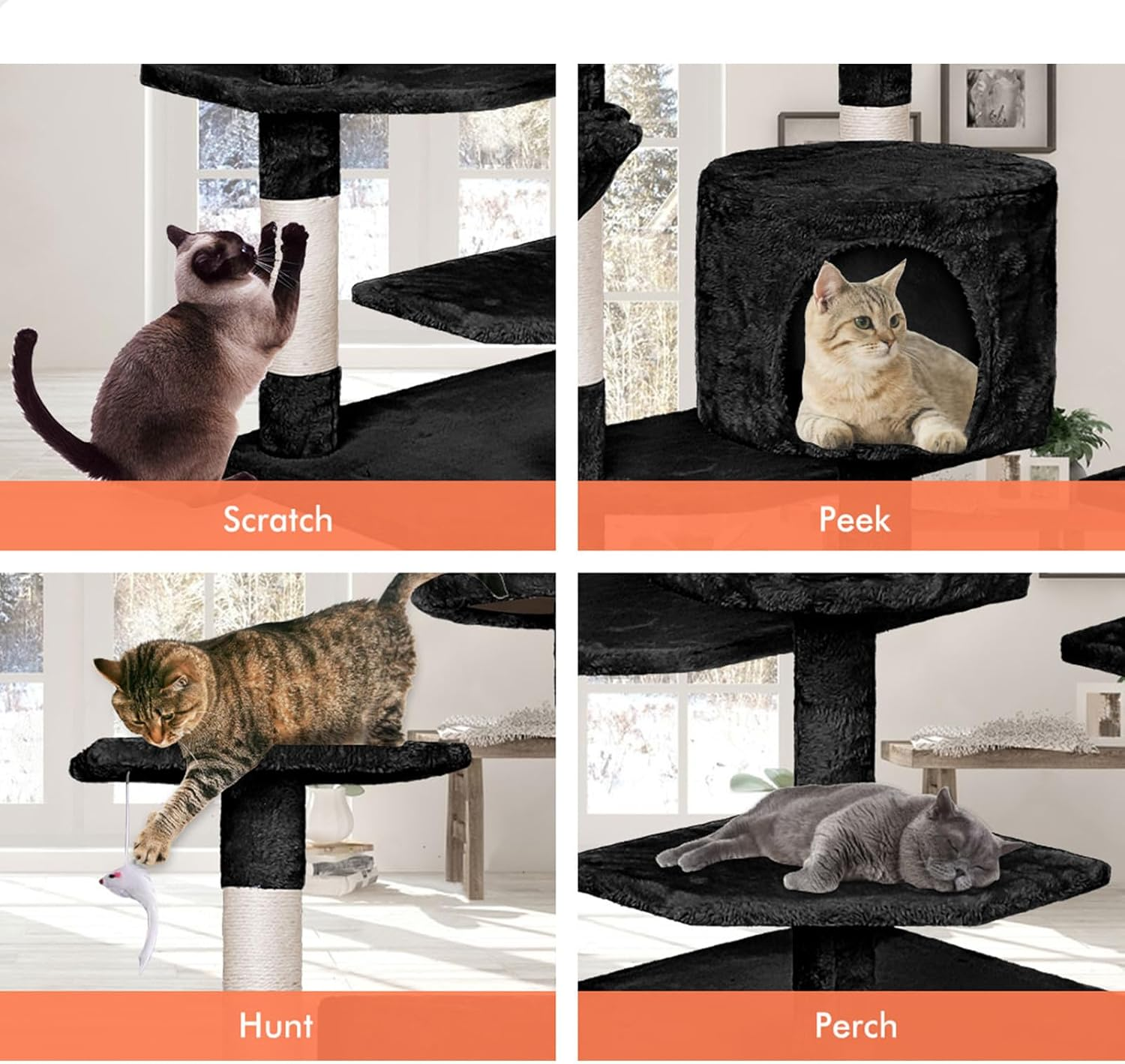 BEASTIE Cat Tree Scratching Post Scratcher Tower Condo House Furniture Wood 203 Black Colour - Beige image number 3
