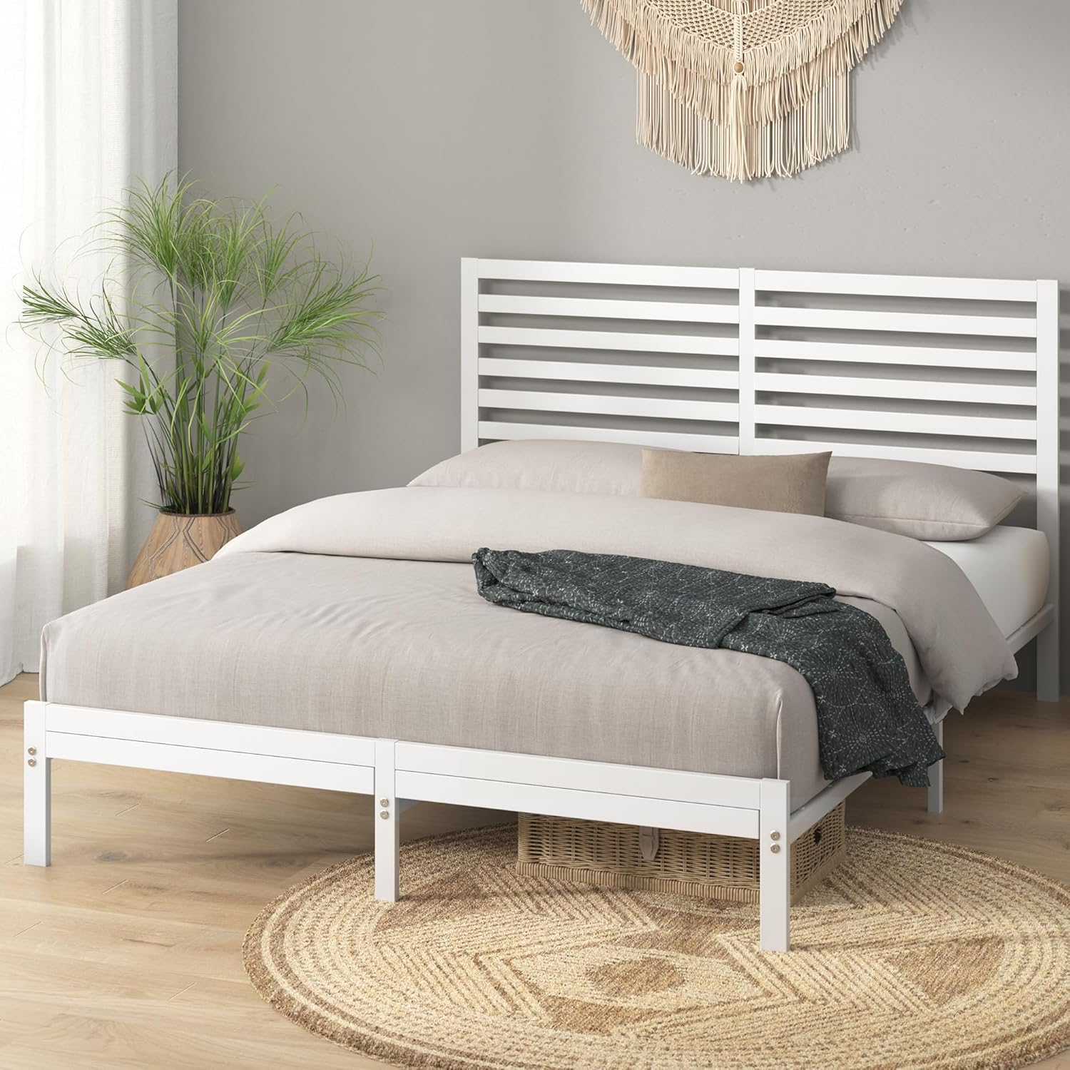 Zinus Kai White King Single Bed Frame Bamboo Wood and Metal Base image number 4