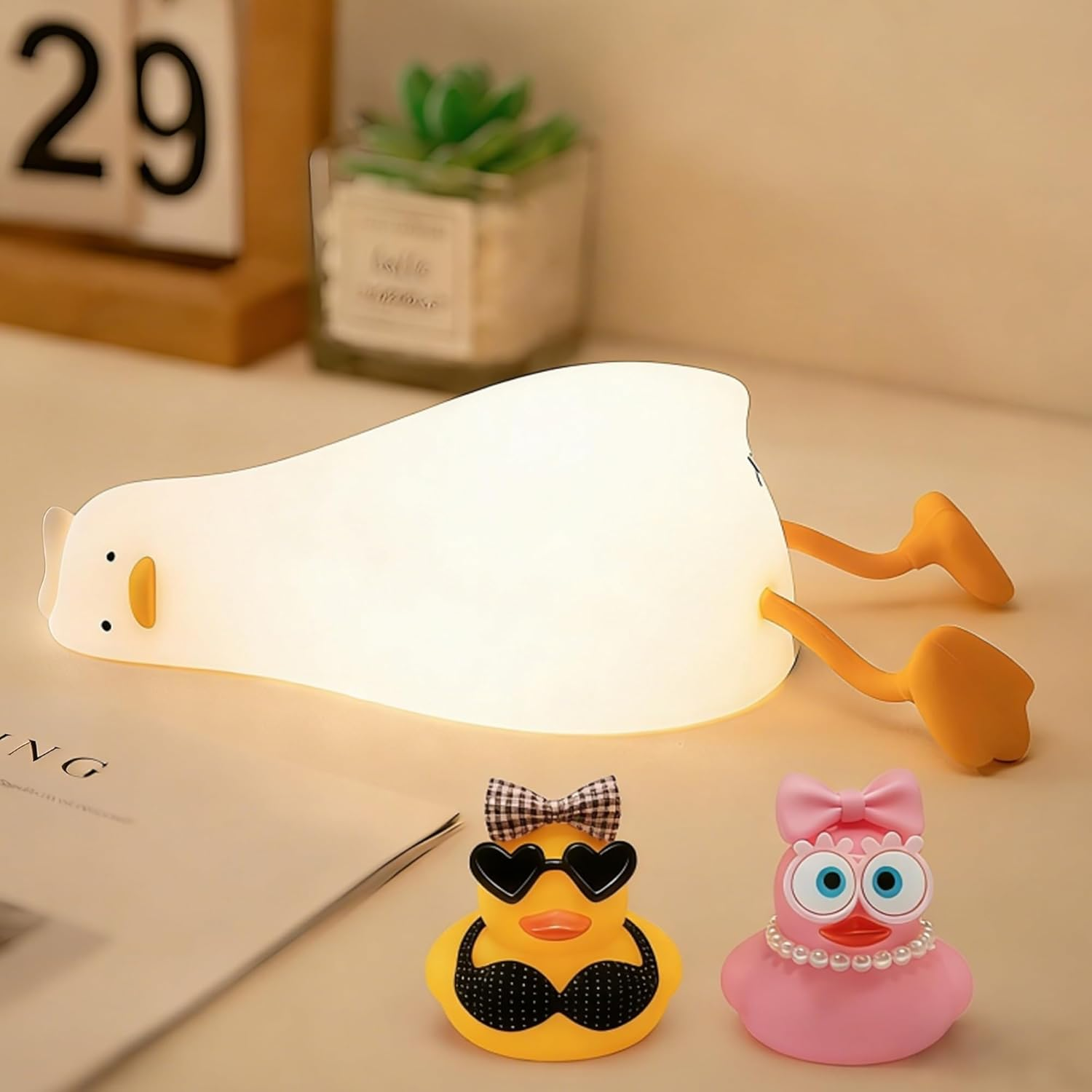 Lying Flat Duck Night Light,With Blind Box Duck Gift, Cute Squishy Silicone Existential Crisis Duck Lamp, Animal Nursery Nightlight, Dimmable/Rechargeable Bedside Touch Lamp,Baby Kids Room Decor - Capybara image number 2