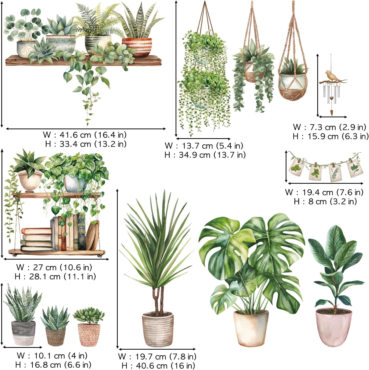 DECOWALL SG2-2411 Green Pot Plants Leaves Wall Stickers Bedroom Living D&eacute;cor Art Plants Removable Murals Peel Stick Green Nursery Home DIY Leaves Kids Leaf Potted Vinyl Classroom Decoration Garden image number 5