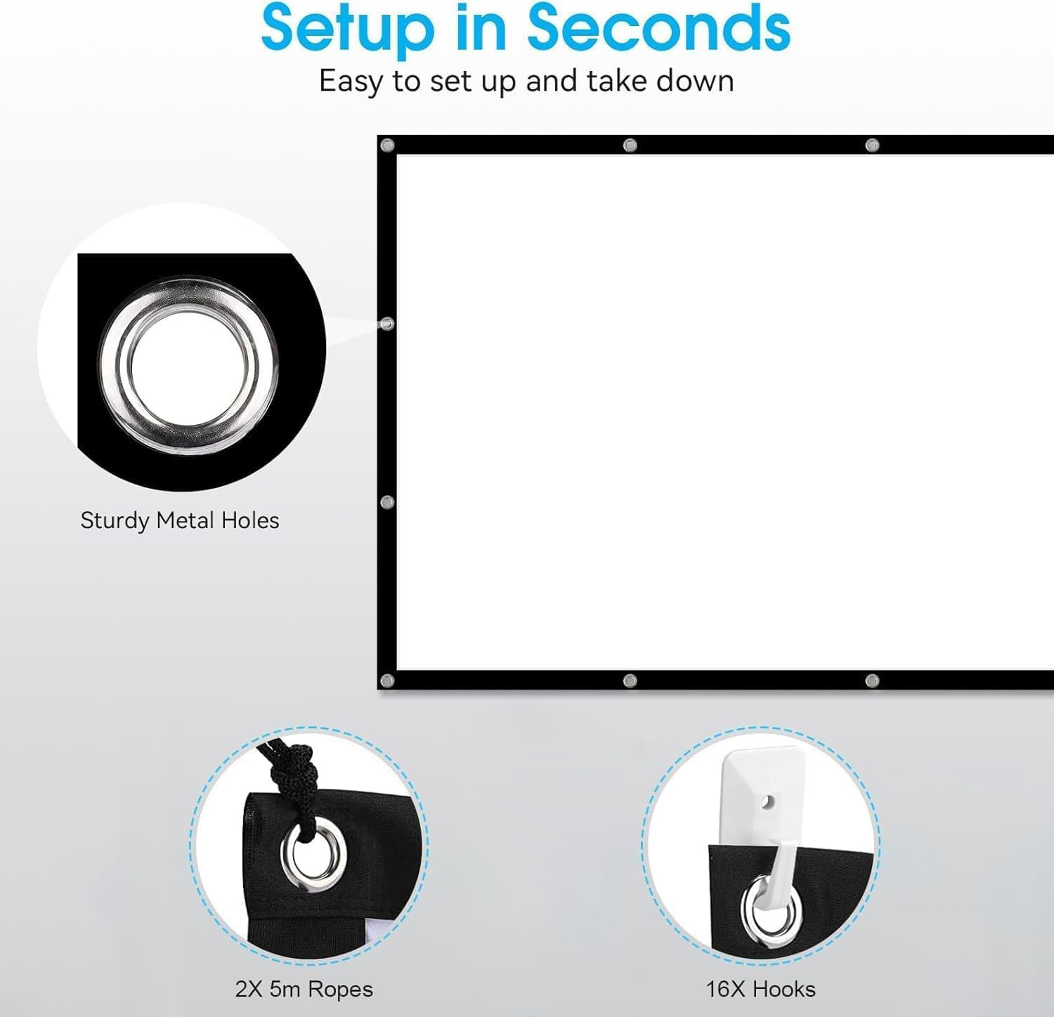 100 Inch Projection Screens, Double Sided Washable Outdoor Projection Screen, 16:9 Foldable Anti-Crease Portable Projector Movies Screens for Camping Party, Home Theater, Office