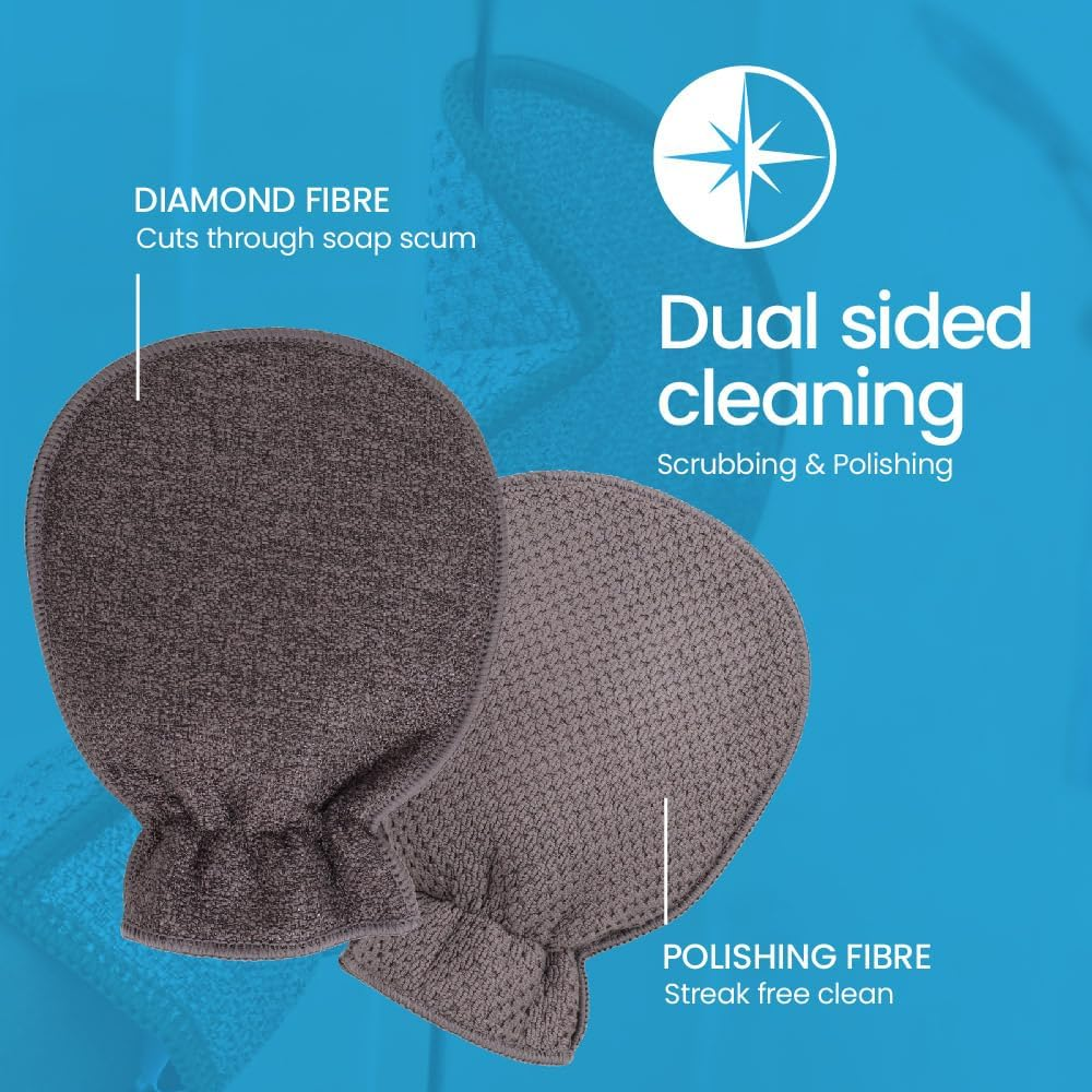 White Magic Eco Cloth Bathroom Cleaning Glove, Charcoal - Dual-Sided Scrubbing & Polishing, Chemical-Free Streak-Free Clean, Made with Recycled Plastic, Machine Washable, 26X20.5Cm image number 2