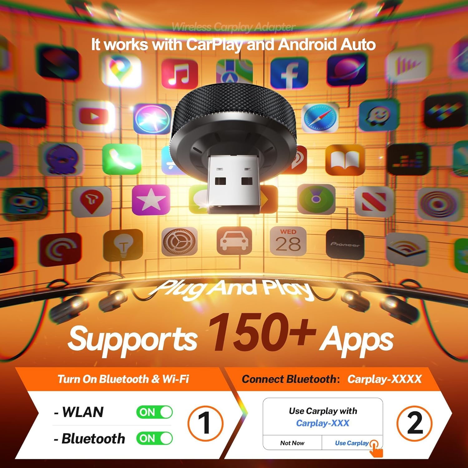 Vervex Car Play Adapter Upgrade Wired Carplay to Wireless, Mini USB Design for Apple Carplay Android Auto Wireless Adapter,Plug & Play, Auto Fast Stable Connect Car Play for Lphone Android image number 4