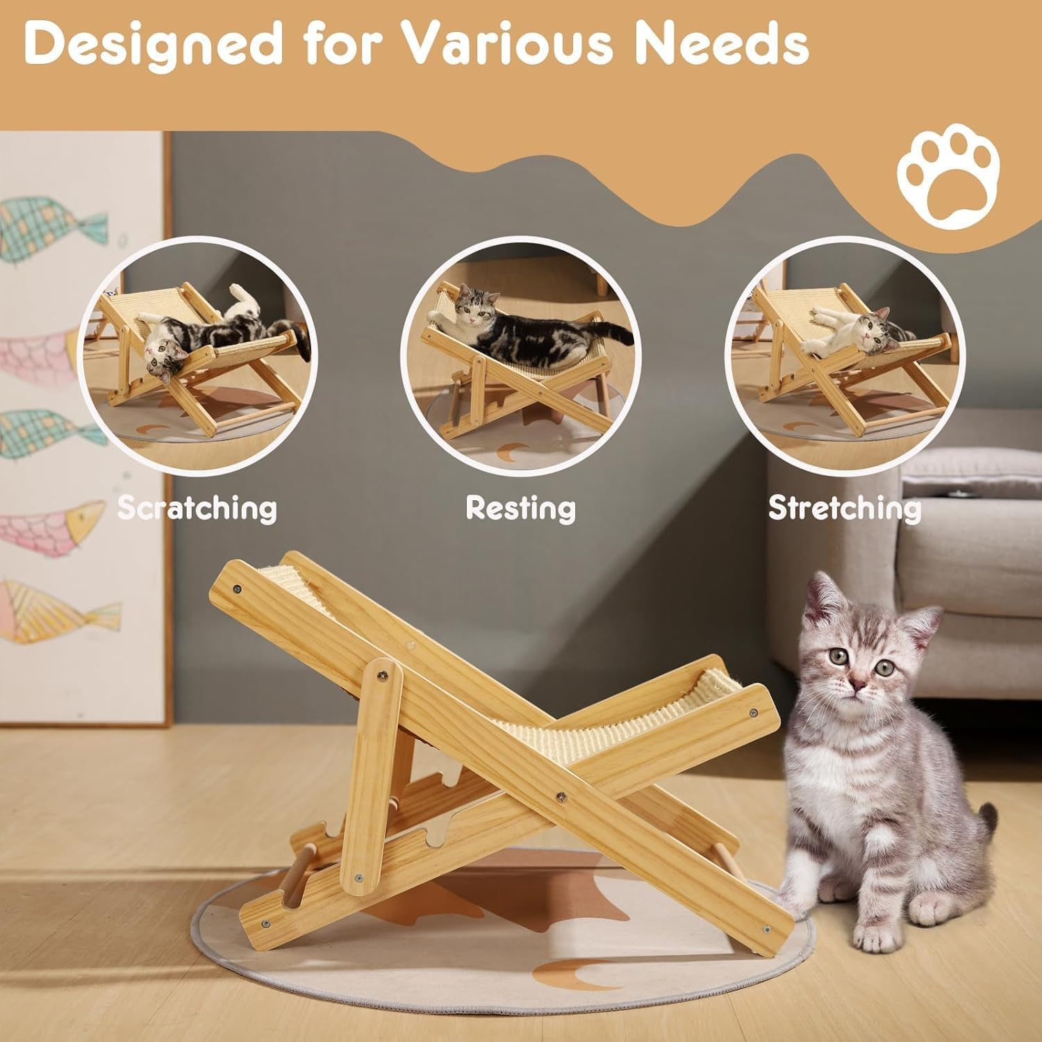 Biubiu Deluxe Cat Scratching Chair &ndash; Sisal Mat, Three Adjustable Heights and Durable Sisal Pad, Providing Ultimate Comfort and Furniture Protection for Your Feline image number 5