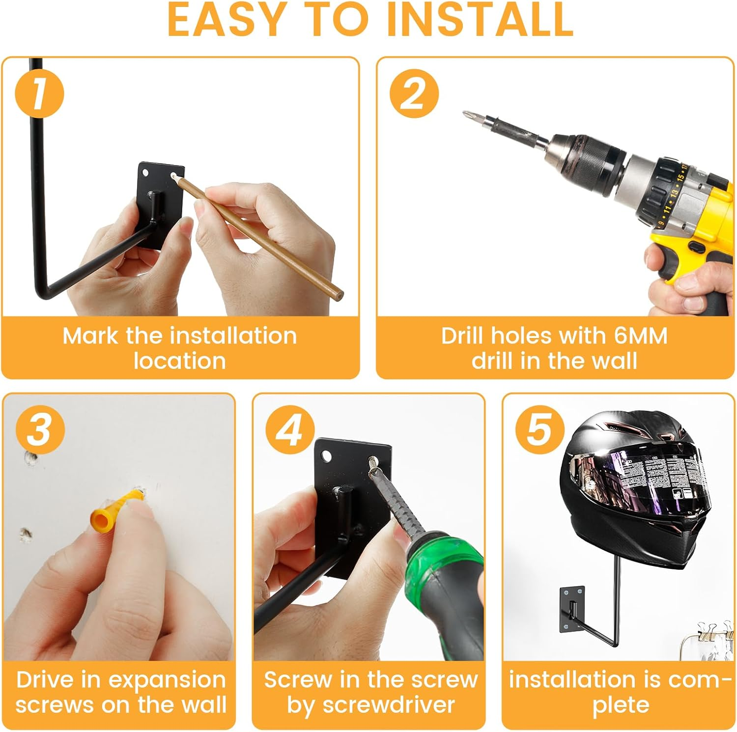 4Pcs Helmet Holder Strong Load Bearing Helmet Holder Stand Rustproof Wall Mount Helmet Hanger Space Saving Helmet Rack Wall Helmet Stand Easy to Install Motorcycle Helmet Holder image number 1