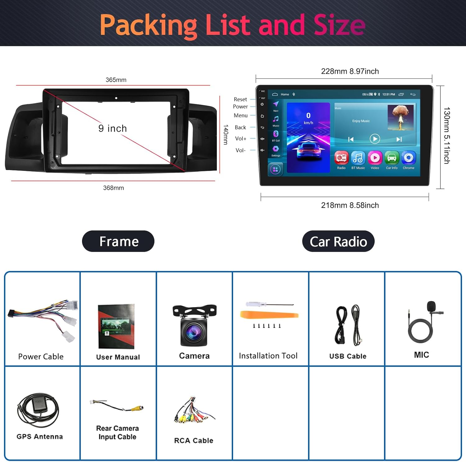 2G 64G Car Stereo Radio for Toyota Corolla EX 2005-2012 with Wireless Carplay Android Auto Mirrorlink, Podofo 9Inch HD IPS Touch Screen Bluetooth Car Radio with GPS EQ Wifi SWC Backup Camera Mic 28Uis