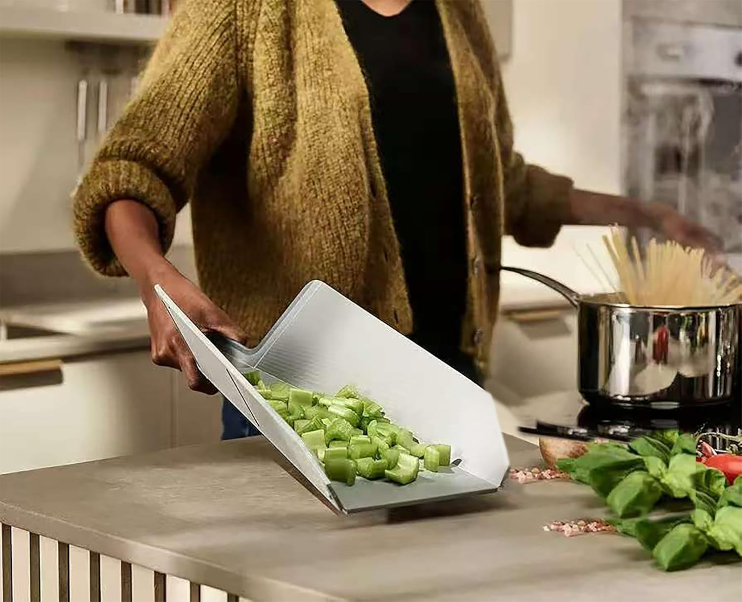 Folding Cutting Board(Green+Gray), Non-Slip Design, Portable, Lightweight, Easy to Clean, Folding, Use to Cut Fruits, Salad, Cakes. Non Slip Surface, Dishwasher Safe (Green+Gray) image number 4