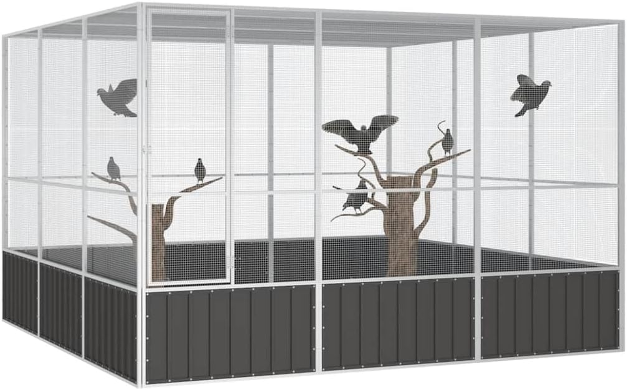 Bird Cage Anthracite 302.5X324.5X211.5 Cm Galvanised Steel Large Outdoor Aviary image number 5