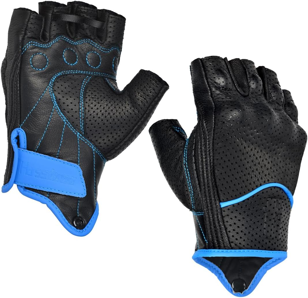Harssidanzar Men'S Motorcycle Gloves Leather Perforated Motorbike Riding Driving Gloves CM044US image number 4