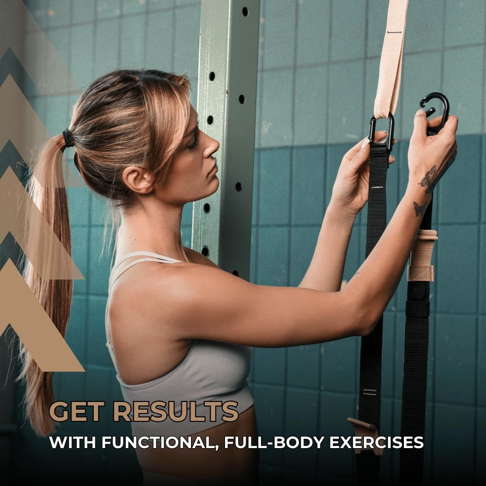 THYSOL&reg; Suspension Trainer Pro Xtreme Straps Army | Sling Trainer Set with Adjustable Door Anchor | Fitness Home Workouts - Suitable for Travelling & for Training Indoor & Outdoor - Light Pink image number 3