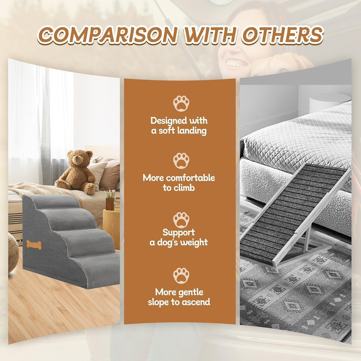 4 Tiers Dog Ramp and Stairs for Beds or Couches - Non - Slip Sturdy Pet Steps,Dog Stairs and Ramp for Small & Large Dogs to Get on High Bed & Outdoor Steps image number 5