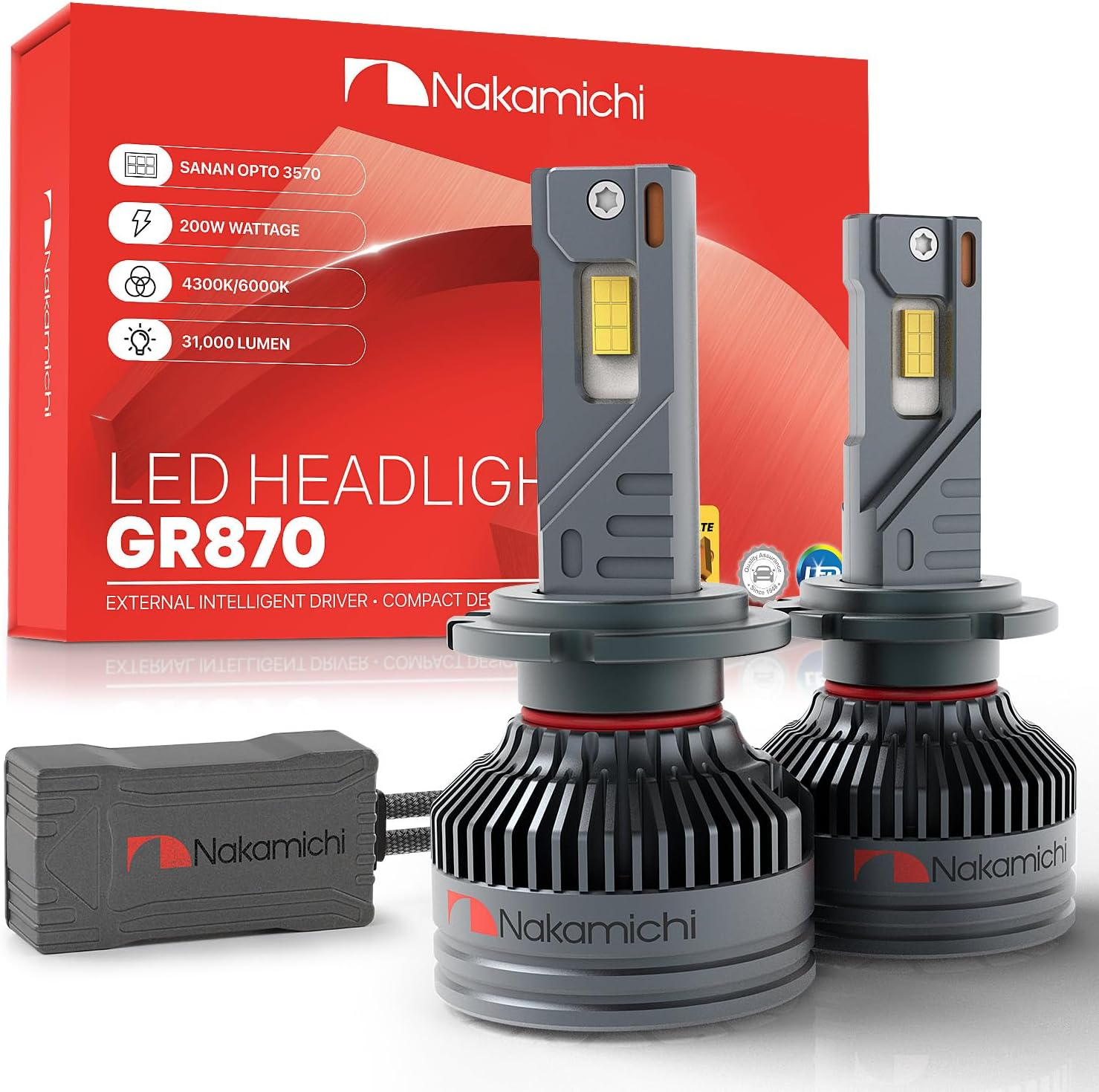 Nakamichi GR870 Series D2 D4 LED Light Bulbs for Replacement, 31,000 Lumens 200W per Set, Super Bright Cool White, Plug and Play, High & Low Beam, Pack of 2, 6000K, D2 D4 D2S D2R D4S D4R image number 2