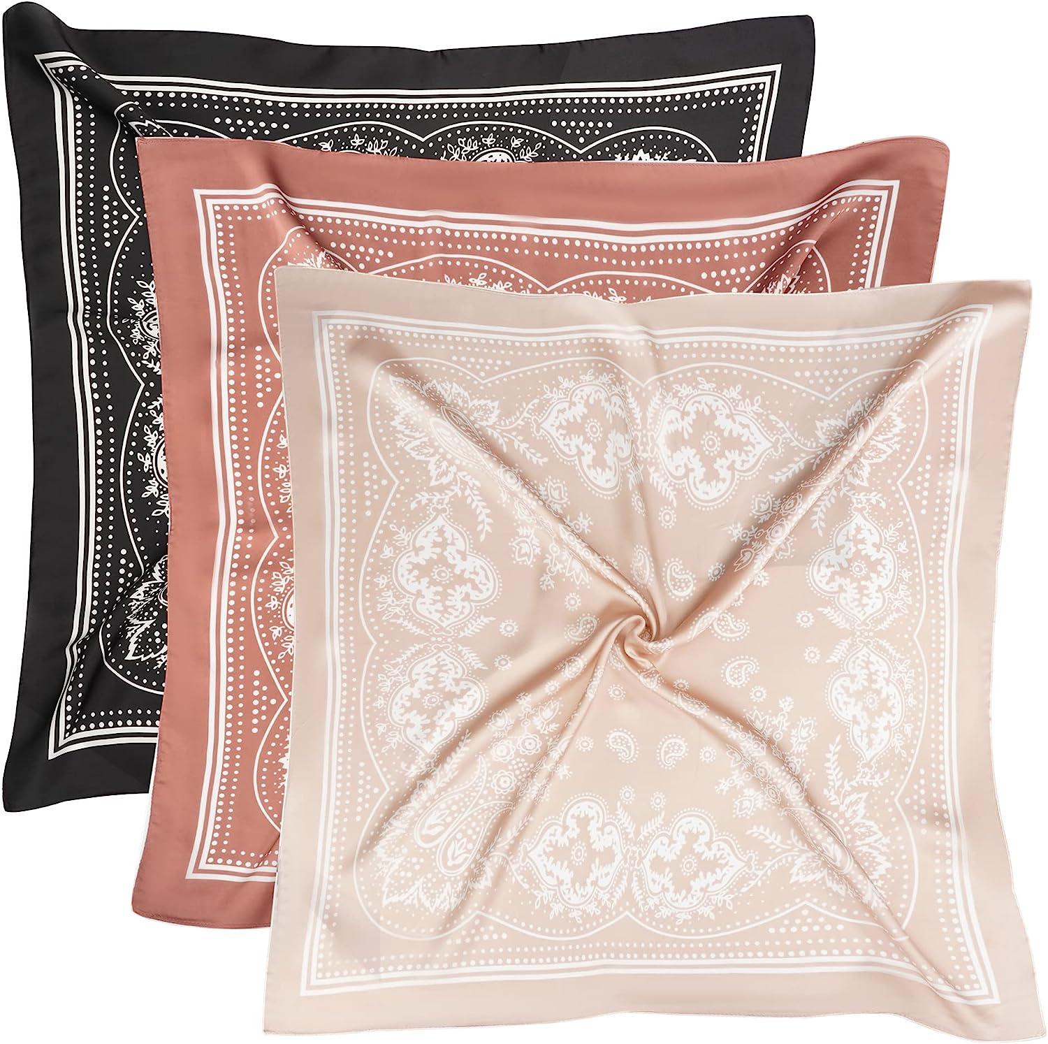 VANLINKER 27.5 Inches Silk Head Scarf for Women Men Vintage Bandanas Satin Hair Scarf Silk Wrap Neck Square Scarves VL9549