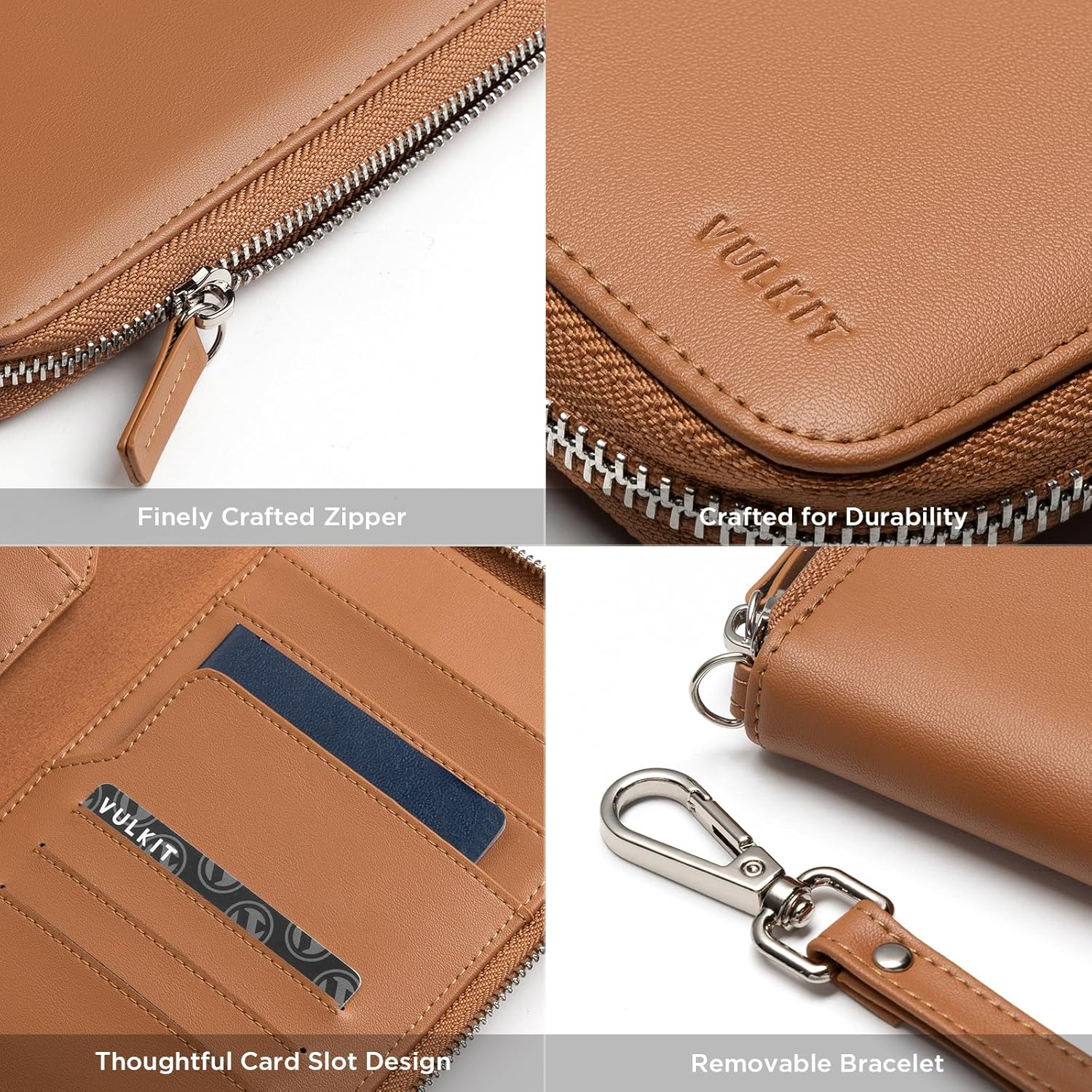 VULKIT Leather Passport Holder Family Travel Document Organizer with RFID Blocking Travel Wallet Slim Passport Slots SIM Card and Multiple Card Holders Passport Wallet for Men and Women (Brown) - Espresso image number 2