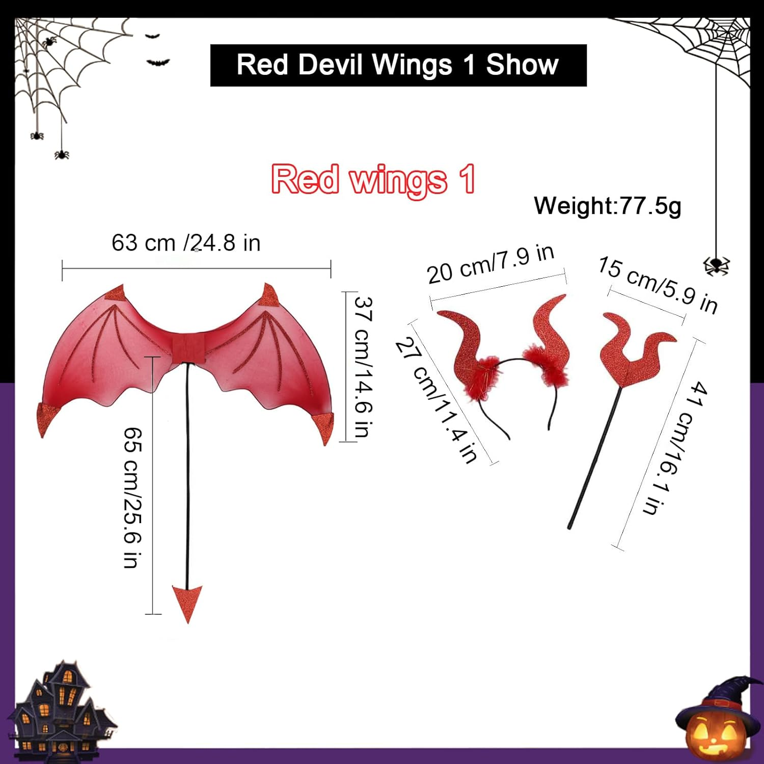 3-Piece Devil Wings Set 4-Piece Devil Wings Set Bat Wings Costumes for Halloween Party Dances (No.5 Black Bat Wings) image number 2