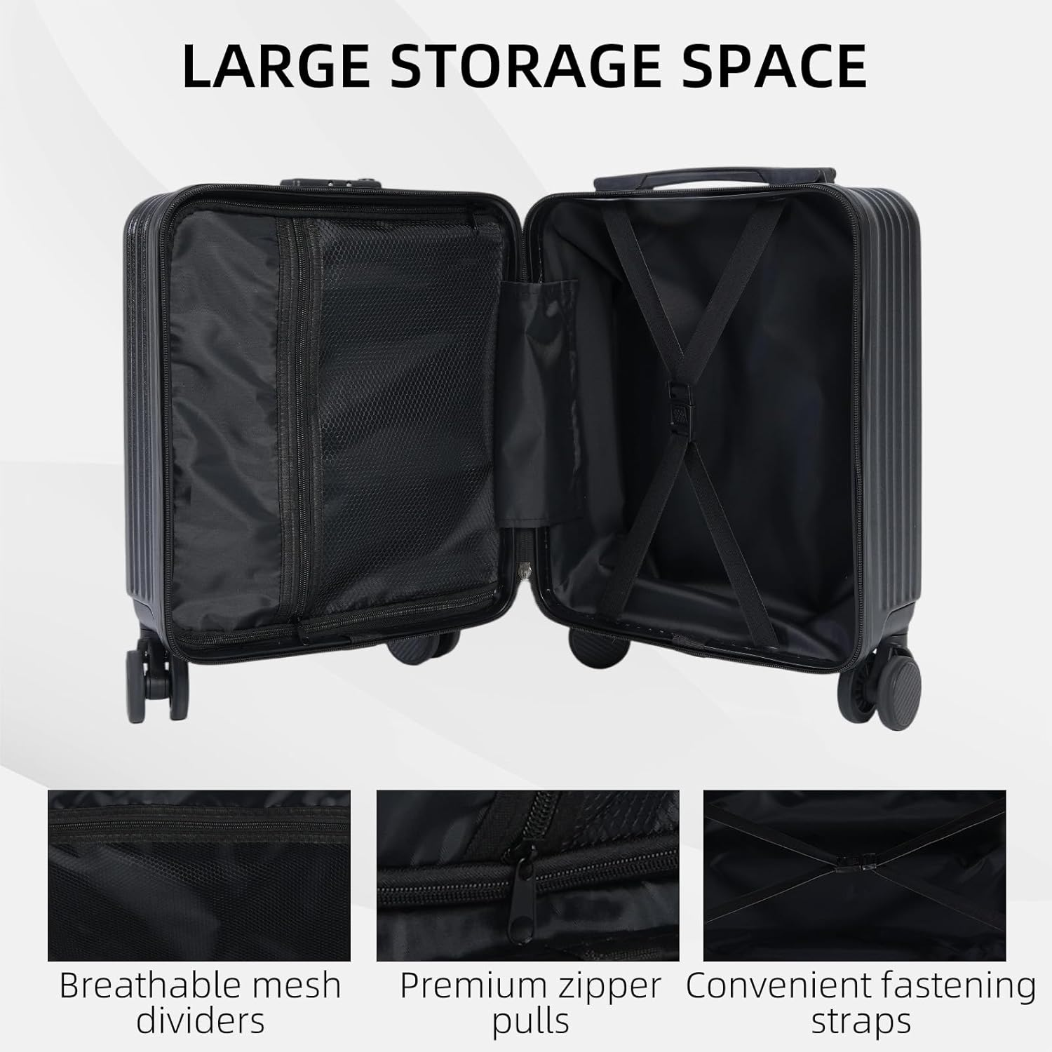 Yodolla 14" Carry-On Suitcase, Hard Shell Luggage with Phone Holder & Cup Holder, 25L Capacity, TSA Approved Lock, 360&deg; Spinner Wheels, Lightweight ABS, Perfect for Domestic Travel, Black image number 5