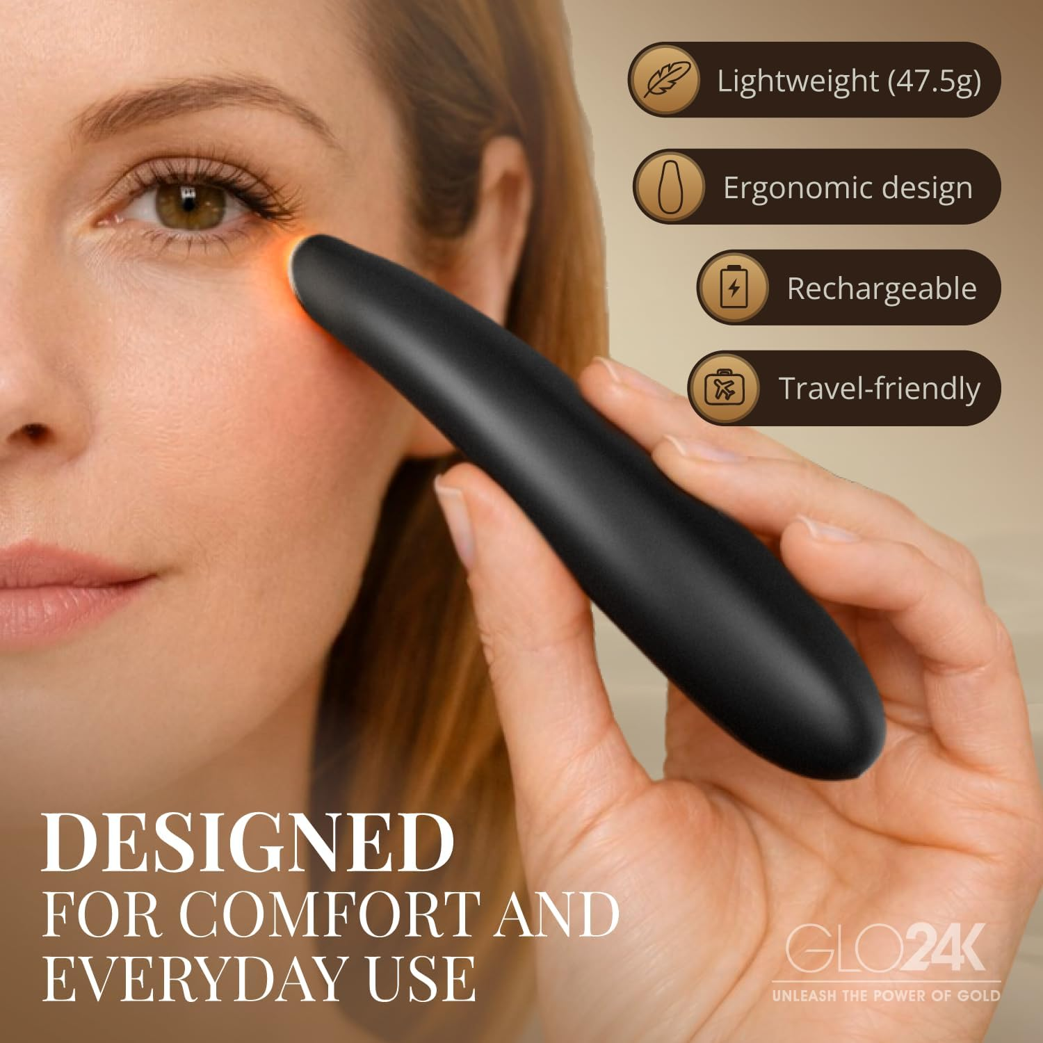 GLO24K Eye Care Beauty Massager. for Radiant, Beautiful Skin around the Eyes. image number 4