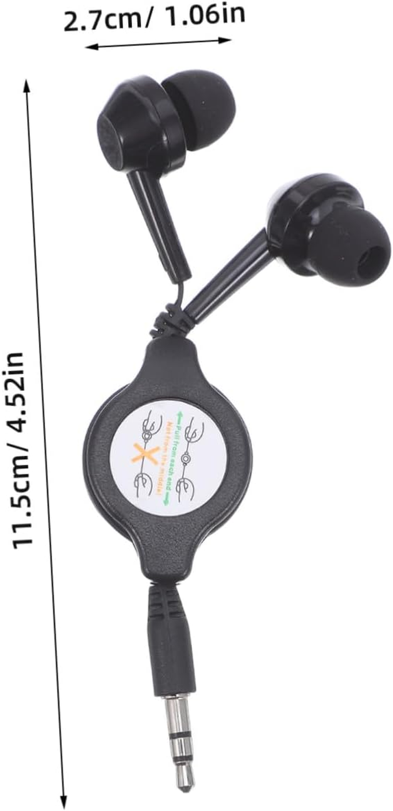 KONTONTY 2Pcs Retractable Wired Earbuds with Flexible Stable In-Ear Fit Noise-Isolating Design Lightweight Black Earphones for Mobile Laptop Gaming and Travel