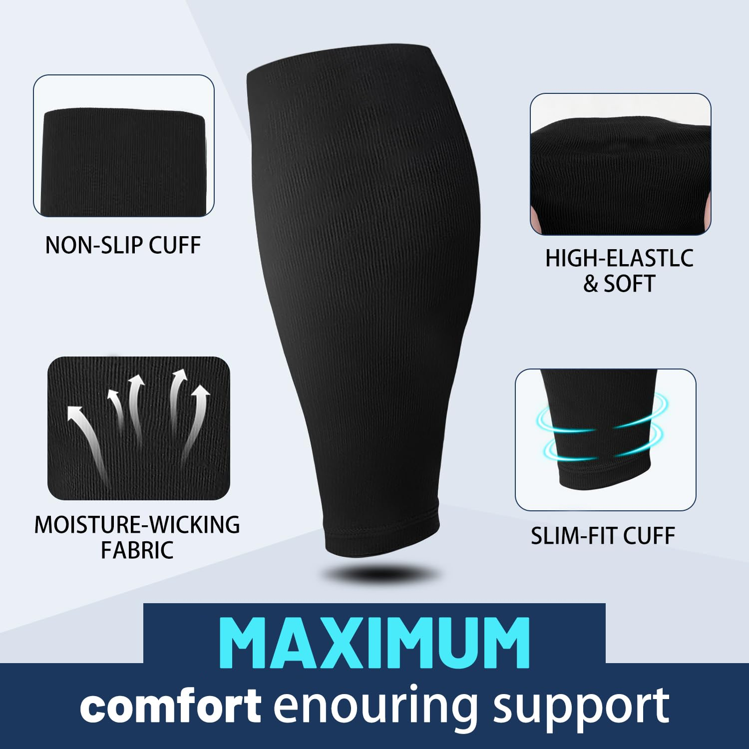 Calf Compression Sleeves for Men and Women, 3 Pairs, 23-32 Mmhg, Pain Relief for Shin Splints and Varicose Veins, Footless Running Socks (L/XL)