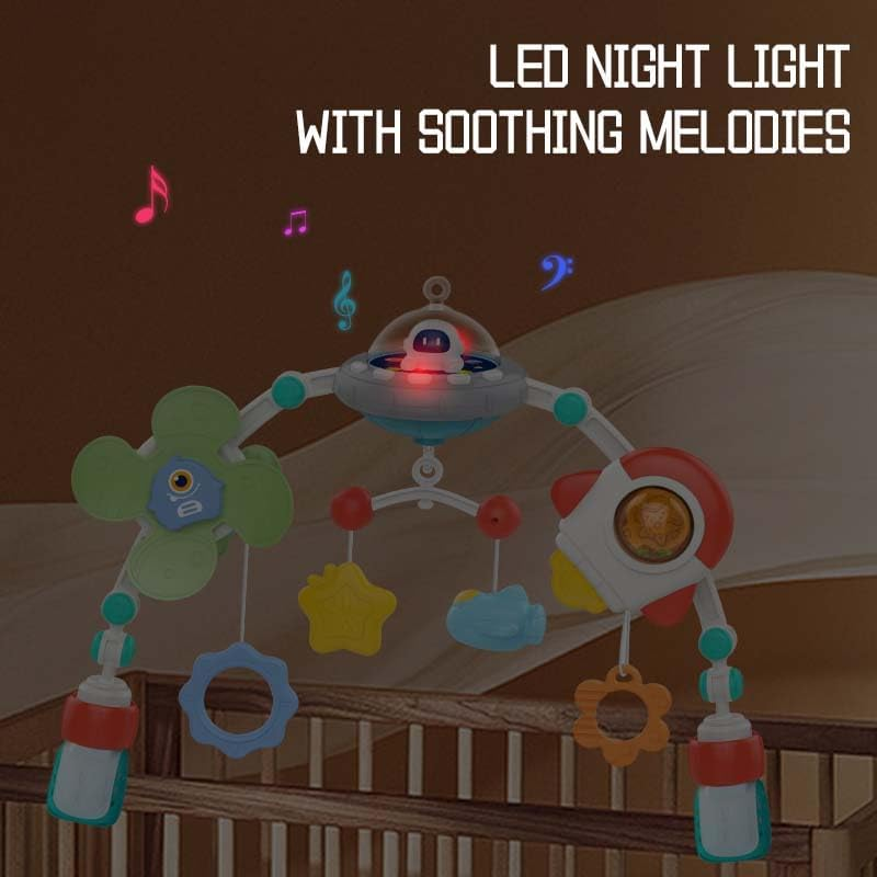 Baby Stroller Arch Toy, Adjustable Car Seat Toys with Musical and Projector for Infants 0-12 Months Babies, Montessori Sensory Rotating Space Rocket Crib Bassinet Travel Gift Toys image number 6