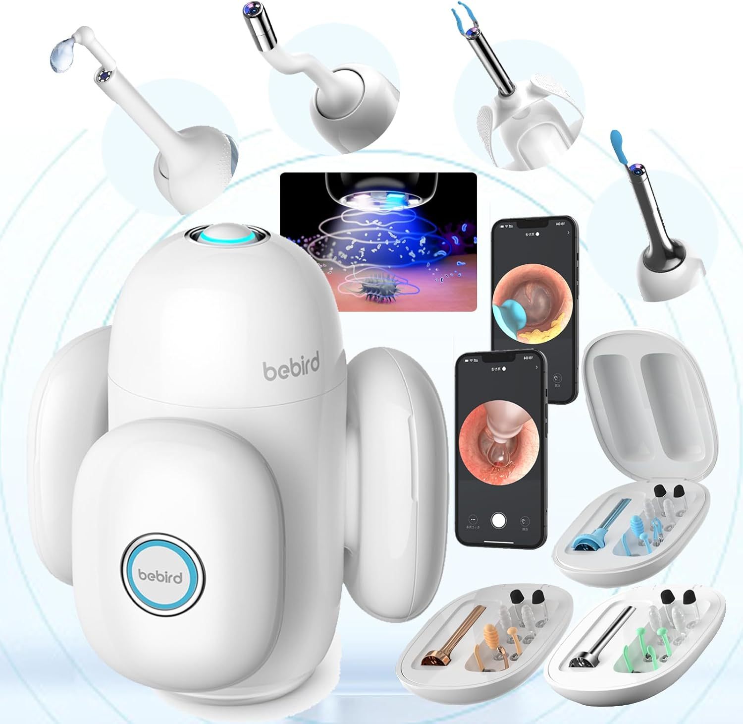 Bebird Home 30S Camera for Ear Canal Wax Removal Tool, Flexible Ear Viewing Scope Oto-Scope Cleaner with Cam, UVC Light, Visible Liquid Applicator & Tweezers, Video Earpick Kit for Adults & Kids image number 4