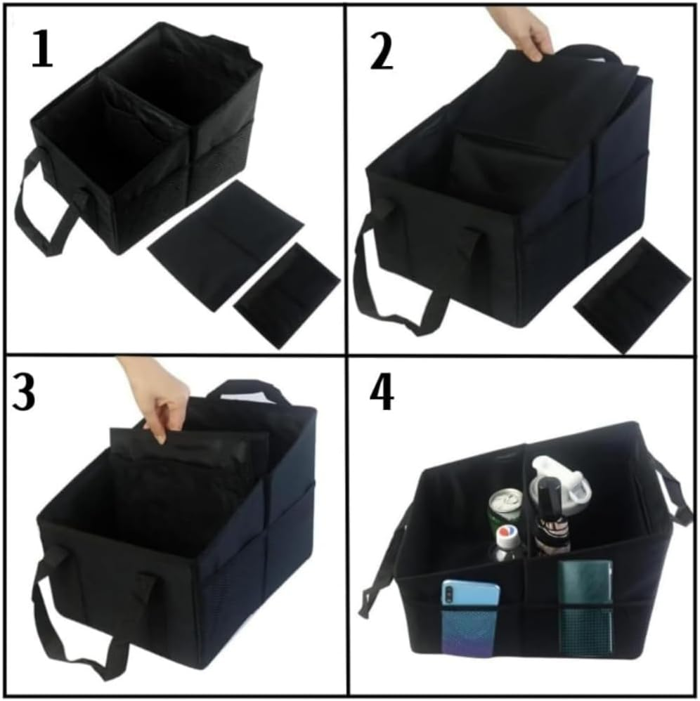 Goxfaca Passenger Seat Organize, Collapsible Small Car Seat Storage Organizer for Console Front or Back, Automotive Backseat Organizer with Belt 4 Cup Holders for Kids Accessories Drinks