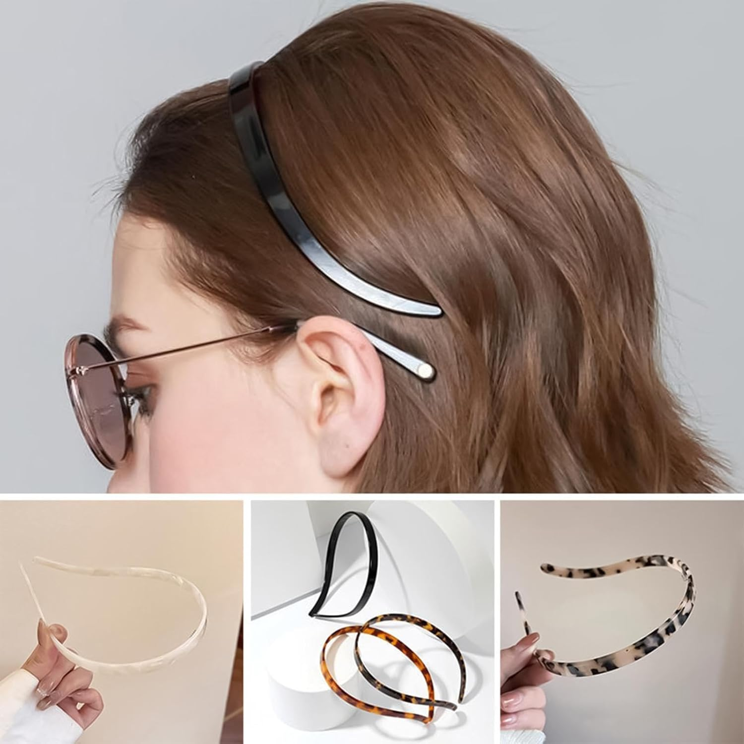 2024 New Acetate Hair Band Designed for Eyewear, No Pressure No Headache Comfortable Headbands for Women Fashion Thin Headbands - Black image number 2