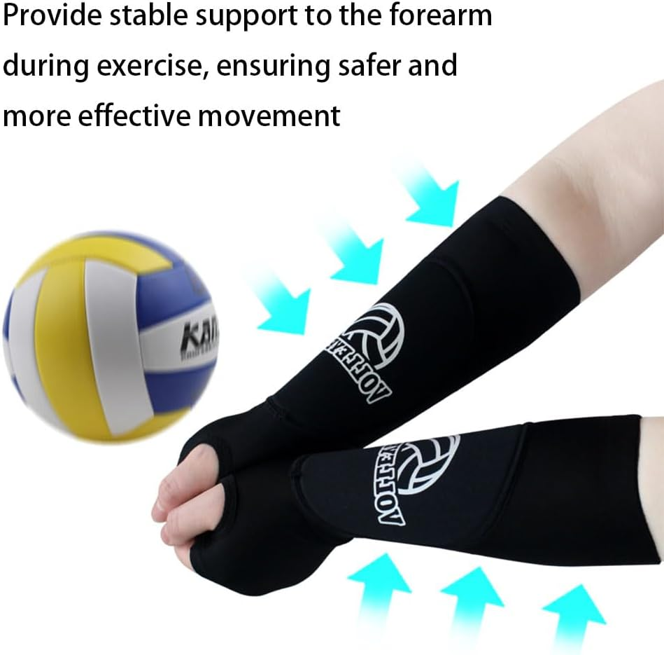 Volleyball Arm Sleeves with Protective Padding, 2 Pairs, Thumbhole Design, Black image number 4