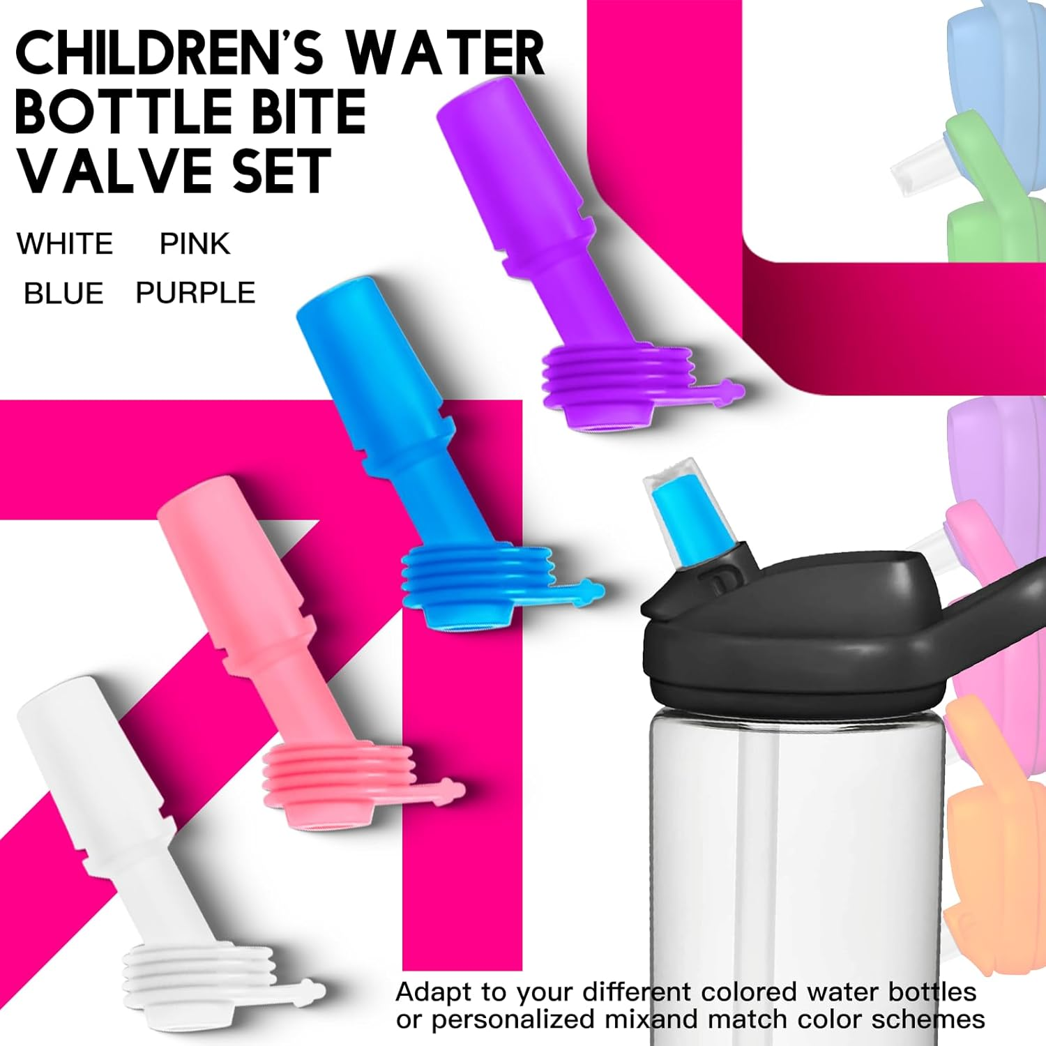 Powerful 8 Pack Bite Valve and Straw Fit All Camelbak Eddy Kids Water Bottle, 4 Bite Valve & 2 Sets Straws & 2 Brushes image number 1
