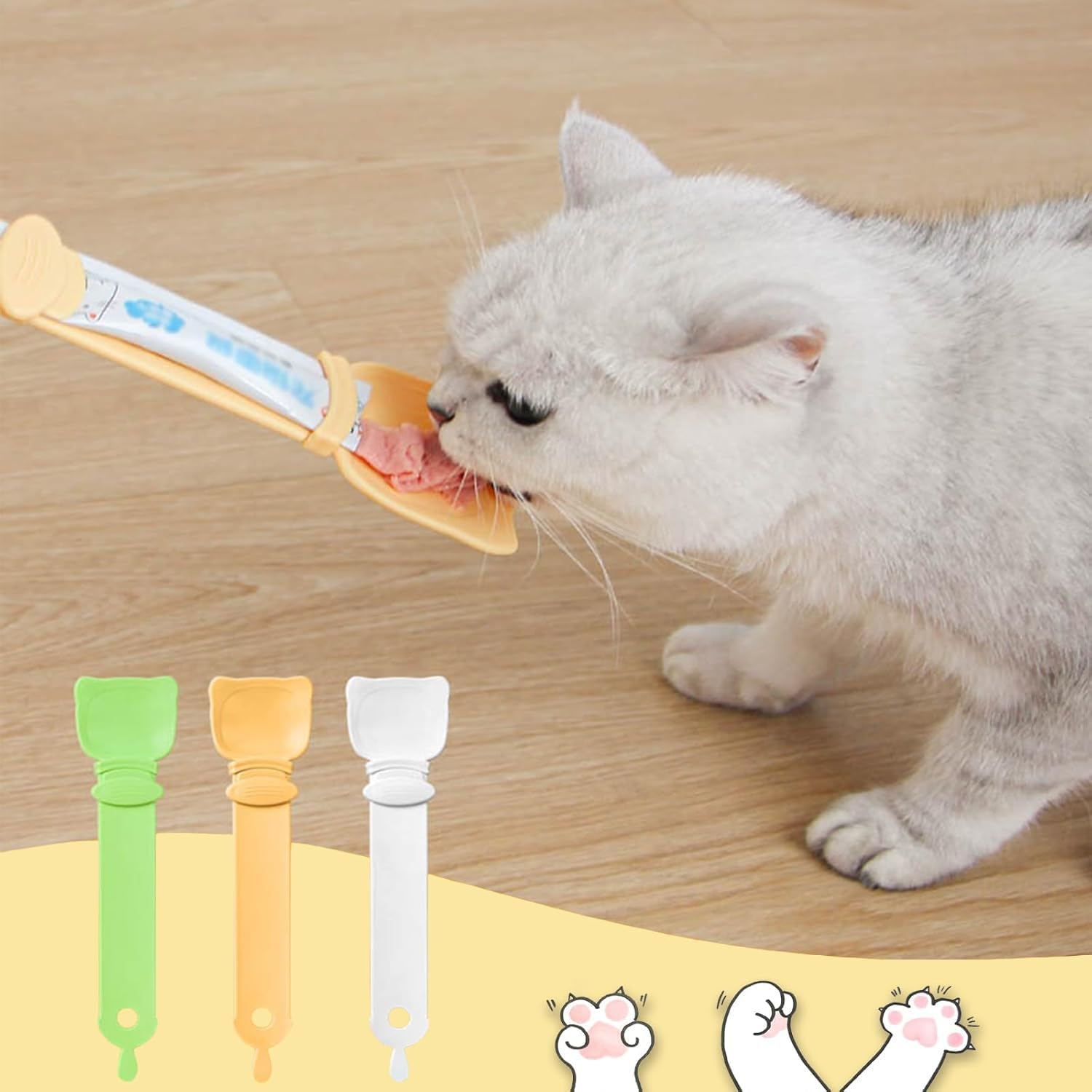 Cat Treat Spoon - Pet Puree Bisque Bar Dispenser Kitten Wet Food Squeeze Feeder Cat Strip Lickable Multi Functional Scoop for Liquid Tube Snack Storage Feeding Supplies (Orange, One Size) image number 1