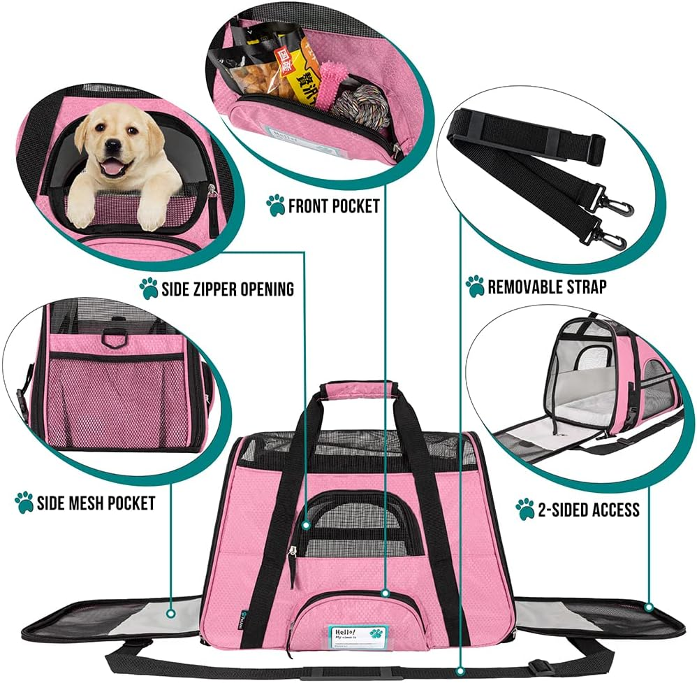 Petami Premium Airline Approved Soft-Sided Pet Travel Carrier | Ventilated, Comfortable Design with Safety Features | Ideal for Small to Medium Sized Cats, Dogs, and Pets (Small, Pink) image number 3