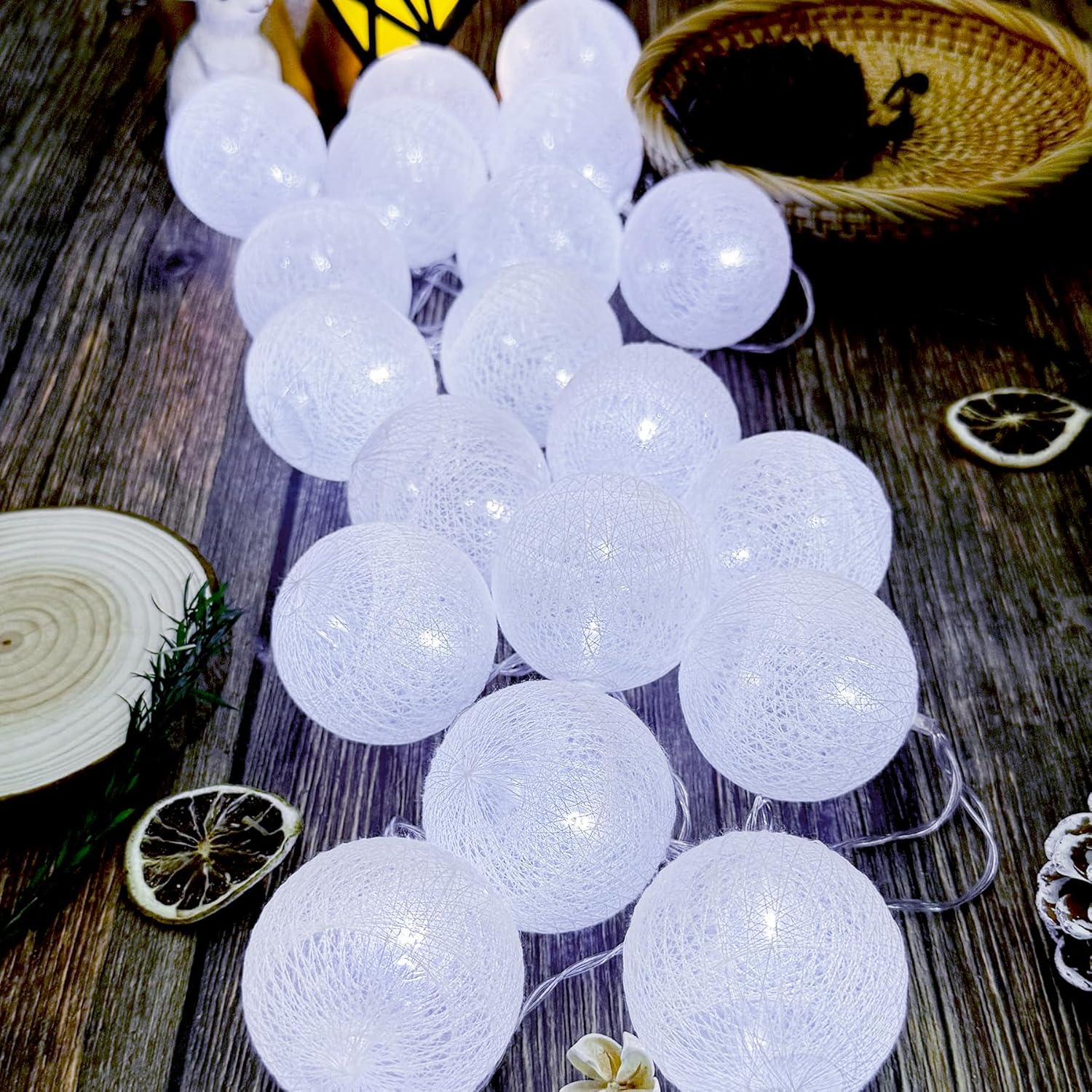 LED Fairy Lights Cotton Balls, 1.5 M 10 LED Balls Fairy Lights, Battery Operated, Cotton Ball Fairy Lights for Christmas, Wedding, Children'S Room, Party Decoration image number 3