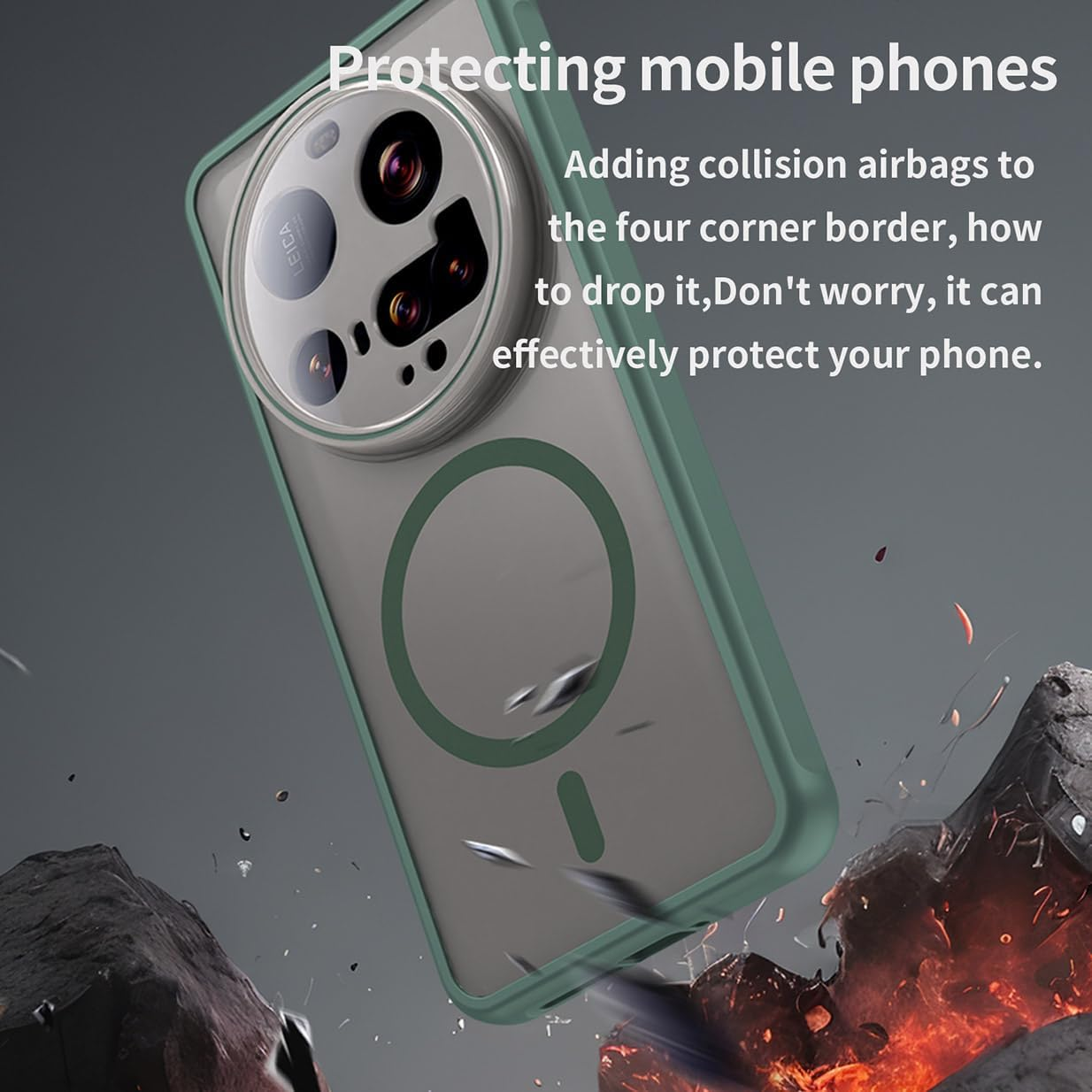 UPLAI Case for Xiaomi 15 Ultra, Slim Shockproof Magnetic Mobile Phone Case Case, Premium PC + TPU Silicone Bumper Stylish Translucent Frosted Matt Protective Case Green - Black image number 6