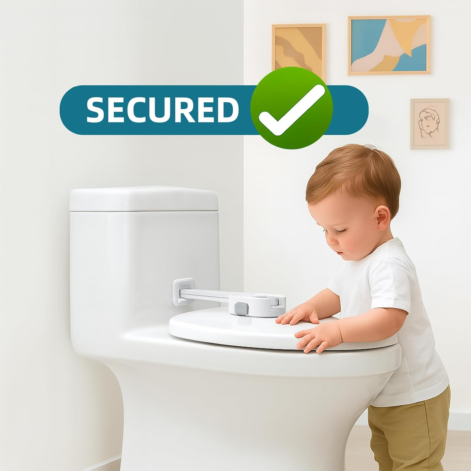 Baby Safety Toilet Lock for Most Standard Toilet Lids, Childproof Toilet Seat Locks with 3M Adhesive, No Tools Needed & Easy to Install (White, 1-Pack) image number 5