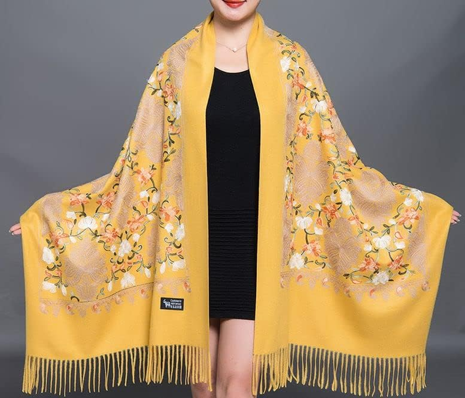 GFM&reg; Embroidered Cashmere Texture Wool Pashmina Shawl - Autumn-Winter - Valentine'S Mother;S Day Christmas (EMBSHL-A) image number 4