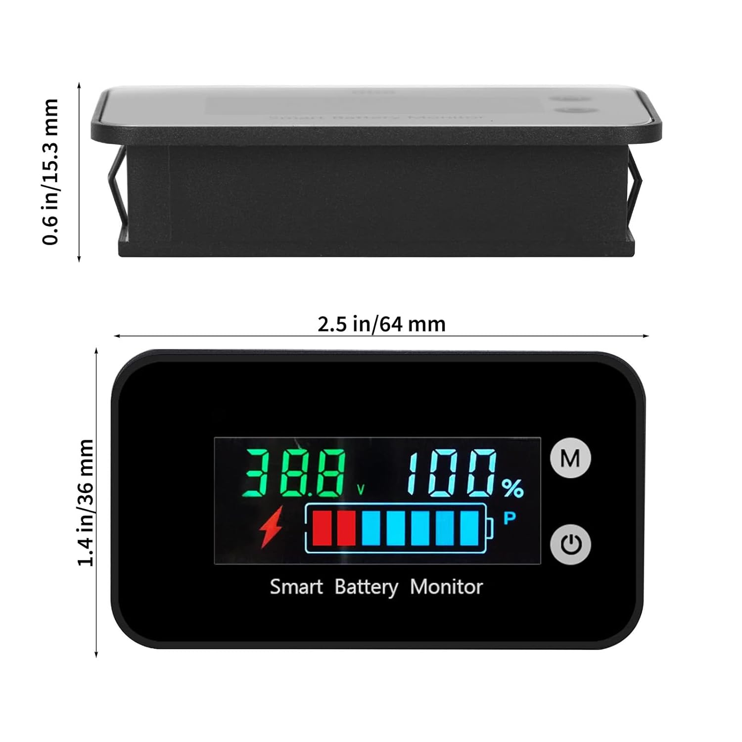 Upgrade IPX7 Waterproof Battery Monitor, 12V 24V 36V 48V 60V 72V Digital Display Battery Capacity Tester with Buzzer Alarm and Temperature for Car, Golf Cart, RV, Boat image number 1