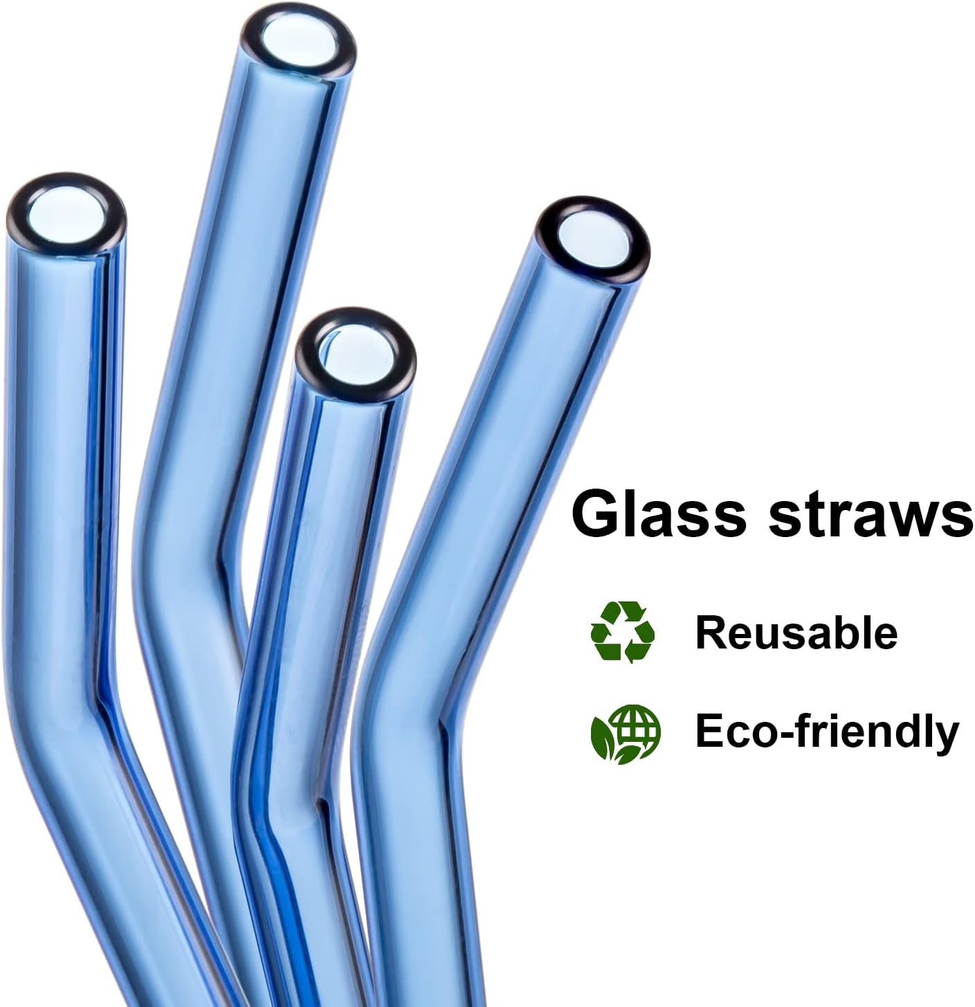 Reusable Straws Glass Straws Blue: Glass Straws Drinking Reusable Glass Straws Bent 8Mm 9 Inch Long 4 Pack Glass Drinking Straws image number 3