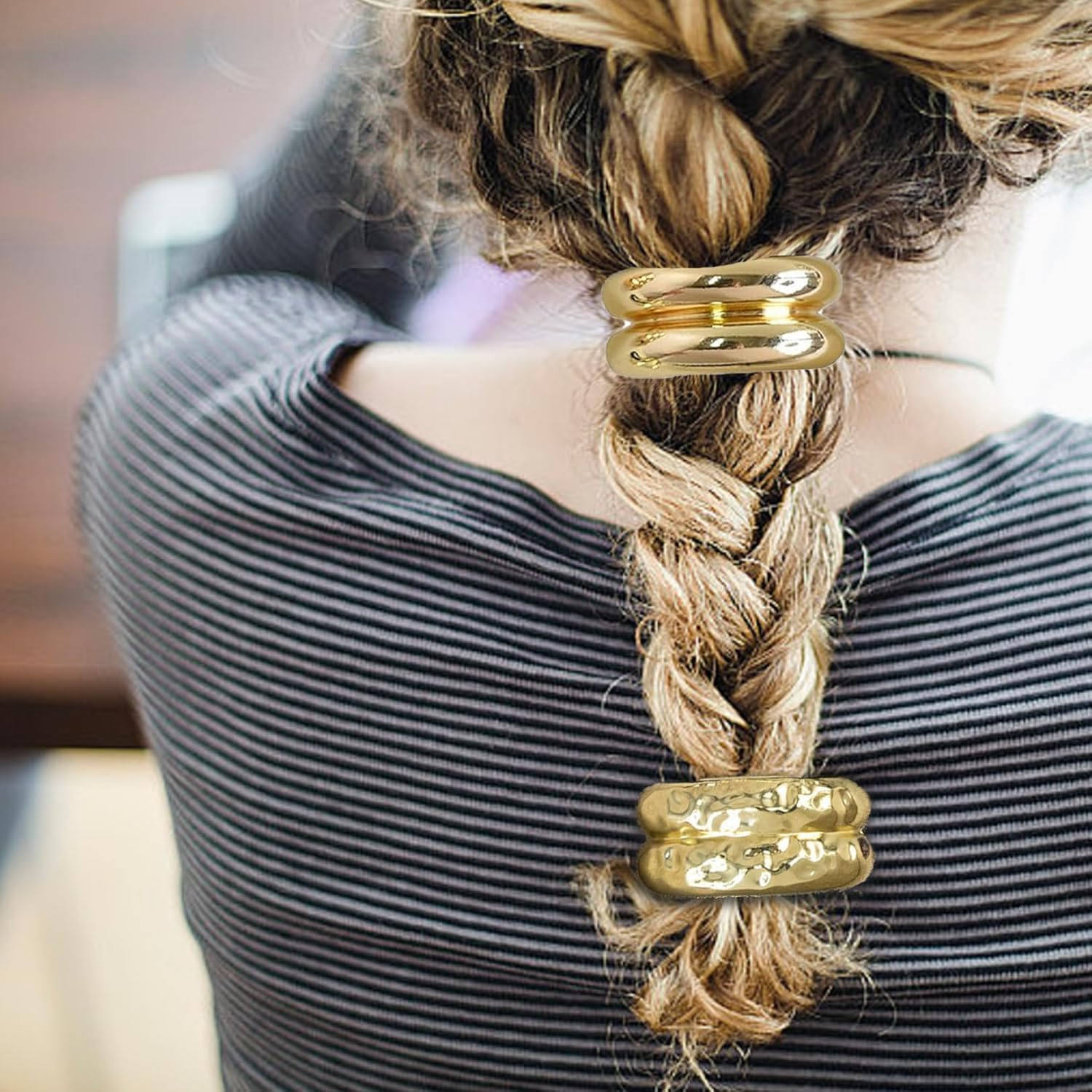 Pack of 6 Hair Bobbles Gold, Metal Hair Bobbles, Gold Hairs Cuff Wrap Hair Ties, Metal Geometric Elastic Hair Ties, Gold Metal Creative Hair Accessories, for Women and Girls image number 1