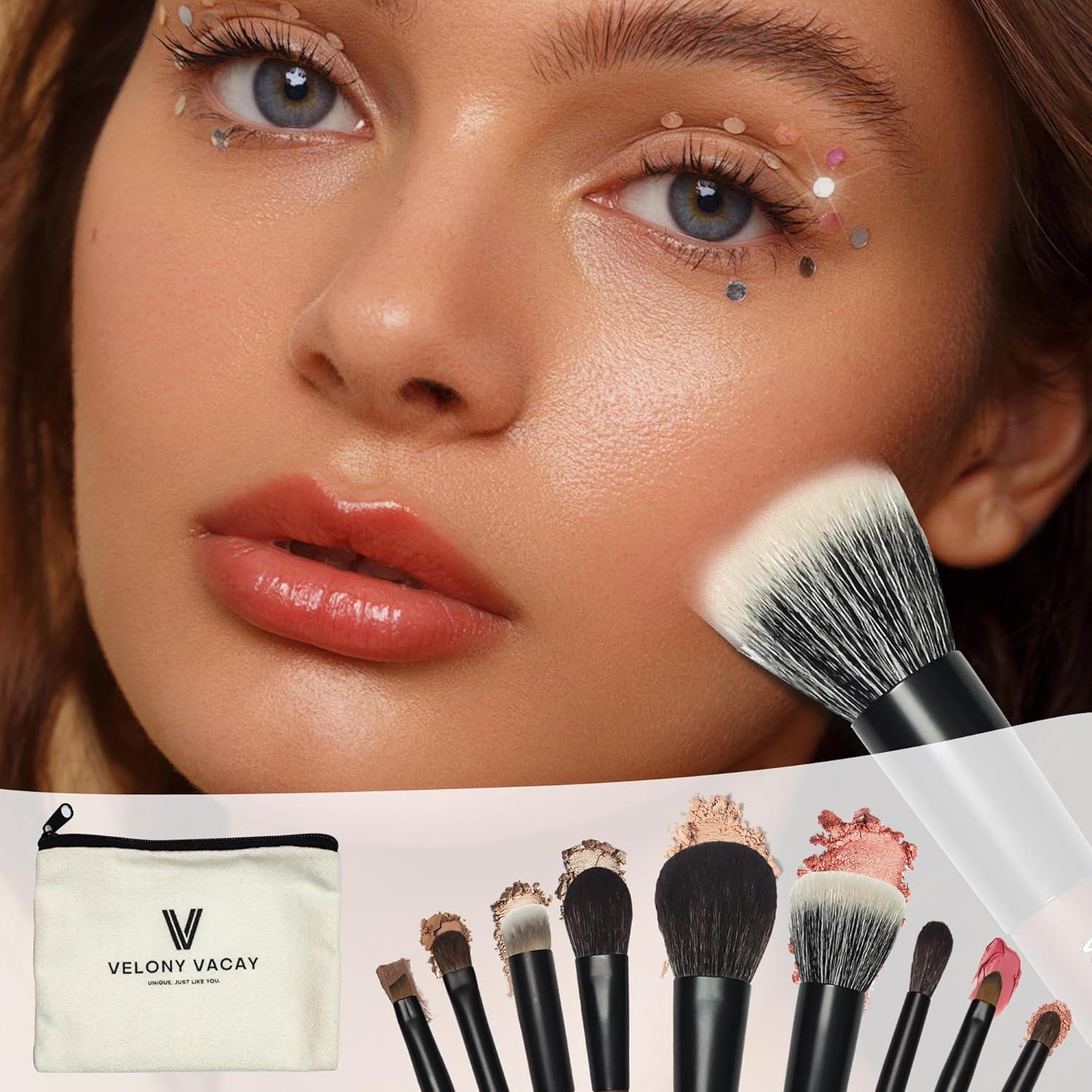 Mini Makeup Brush Set, 9 Full Face Mini Travel Make up Brushes Set, Synthetic & Natural Hair Makeup Brushes for Blush, Eyeshadow, Conceal, Eyebrow Brush, with a Compact Brush Case image number 2