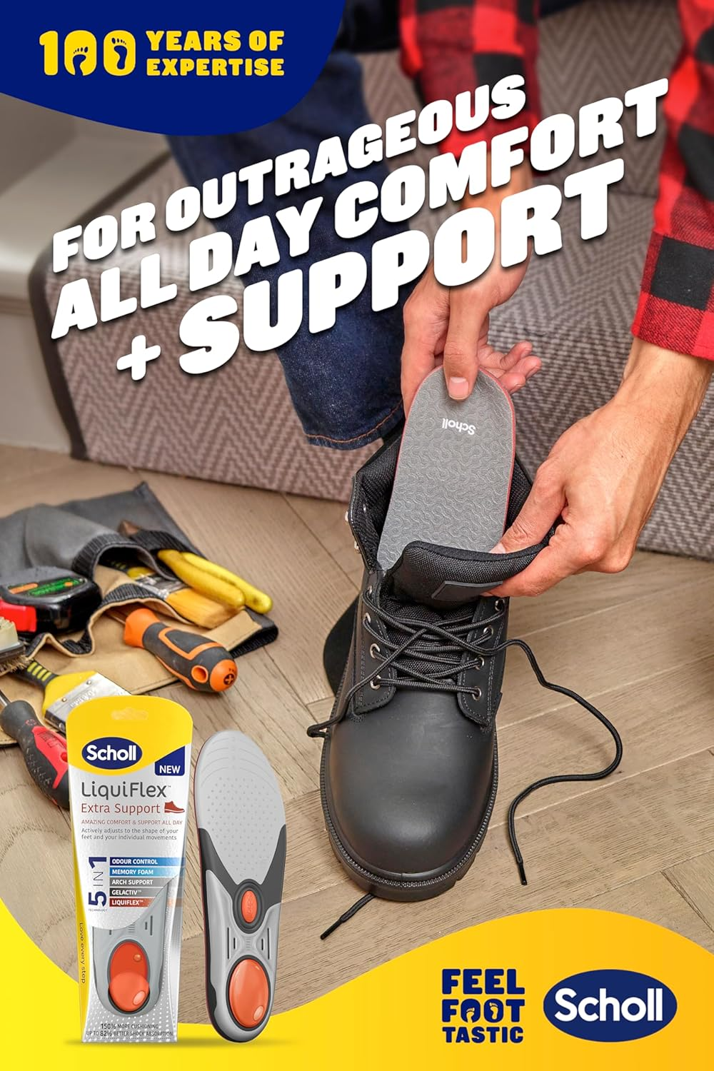 Scholl Liquiflex Extra Support Insole, Enhanced Cushioning & Arch Support for Foot Pain Relief, Size 8-12