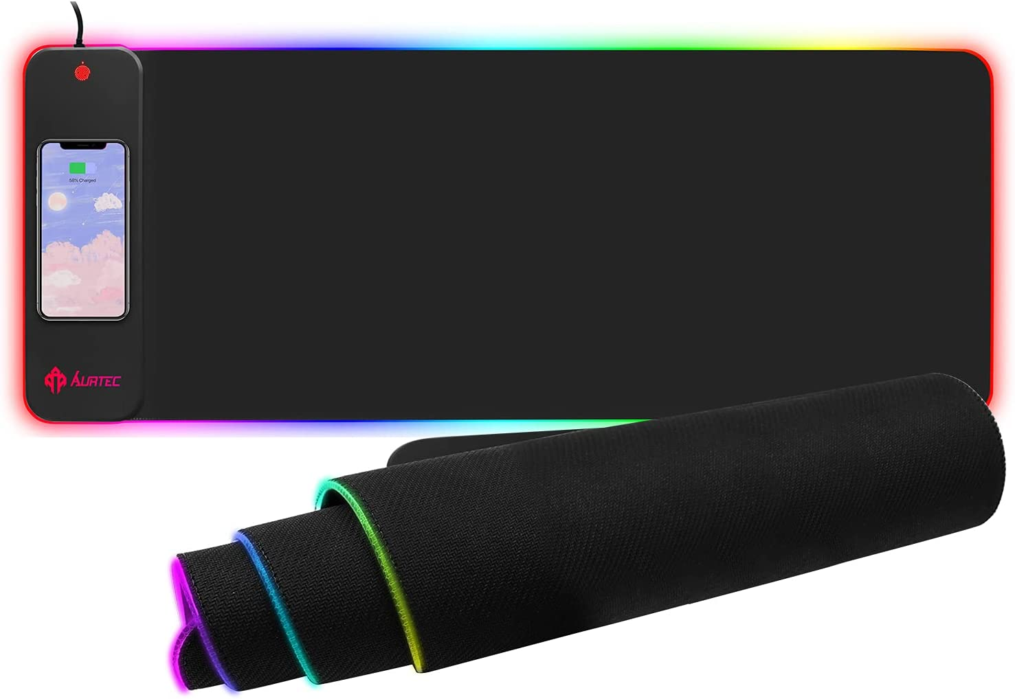AURTEC RGB Gaming Mouse Pad with 15W Fast Wireless Charging, Extra Large Waterproof and Non-Slip Rubber Base Mouse and Keyboard Mat with 10 Lighting Modes, for Gaming, Working, PC, Mac. image number 4
