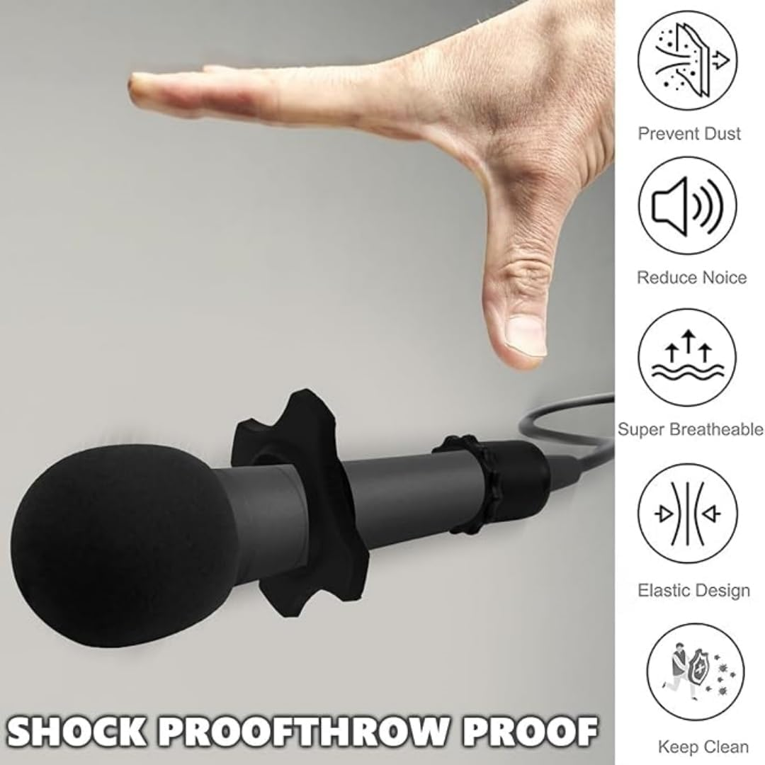 8 Set Microphone Windscreen Foam Covers, Shakeproof Anti-Rolling Mic Protection Silicone Ring, Wireless Handheld Microphone Bottom Rod Sleeve Holder, for KTV, Recording Studio (Black) - Mixed image number 3