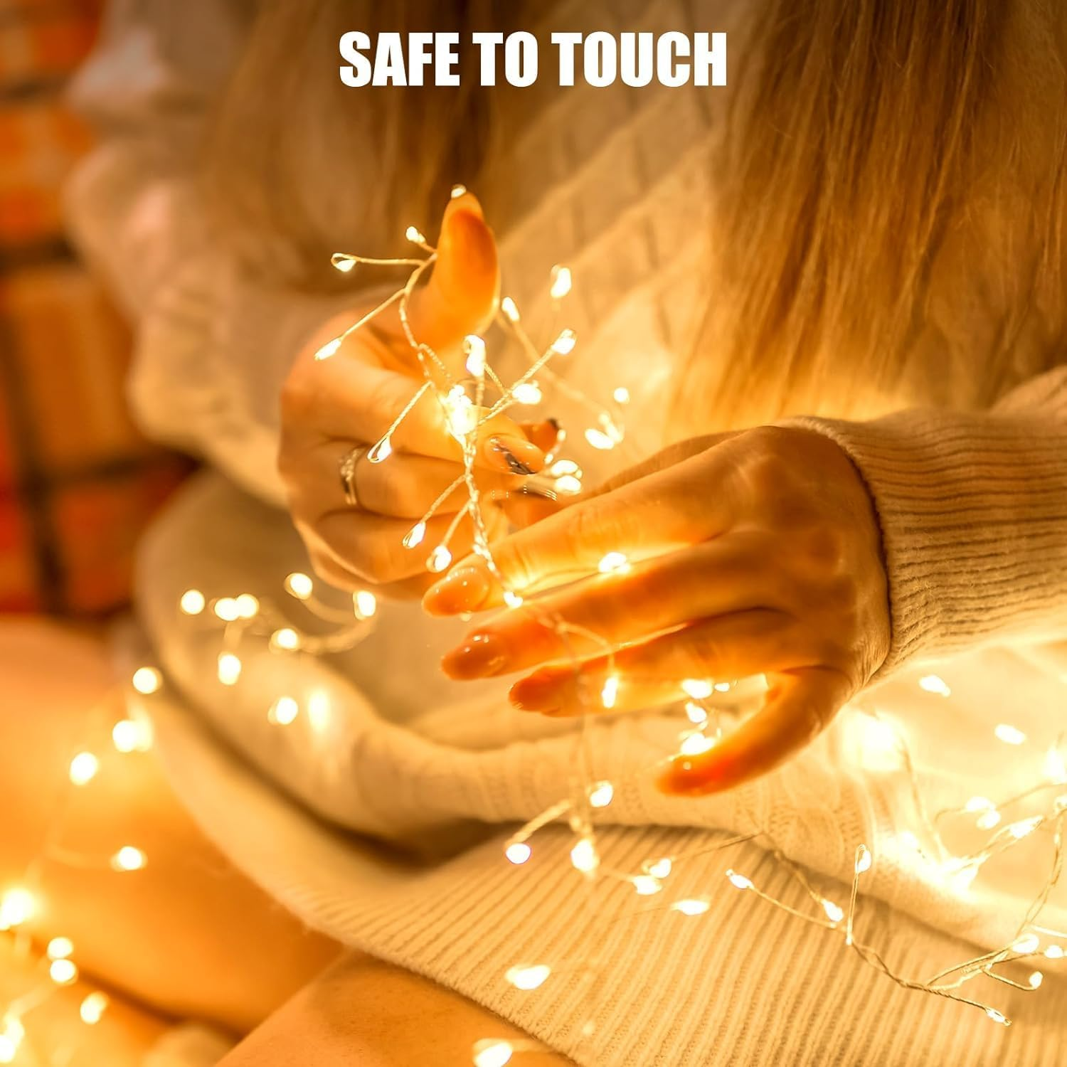 LED String Lights, Battery Powered Fairy Lights, 19.7FT 200LED Firecracker String Lights, Silver Wire Led Firefly Lights for DIY Wreath Home Indoor Outdoor Christmas Decoration, Warm White image number 5